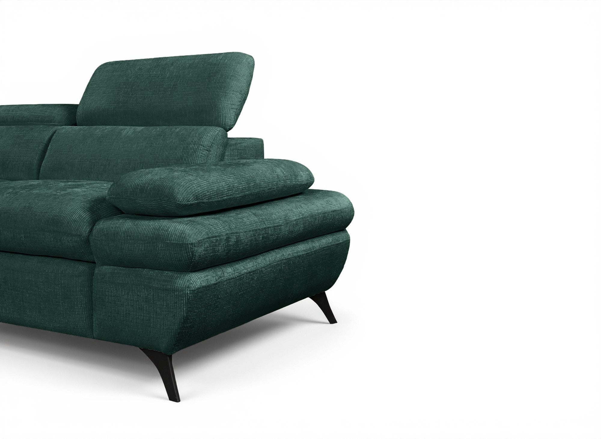 Sofá cama esquinero LUFY con almacenaje en terciopelo verde jaspeado - Esquina izquierda