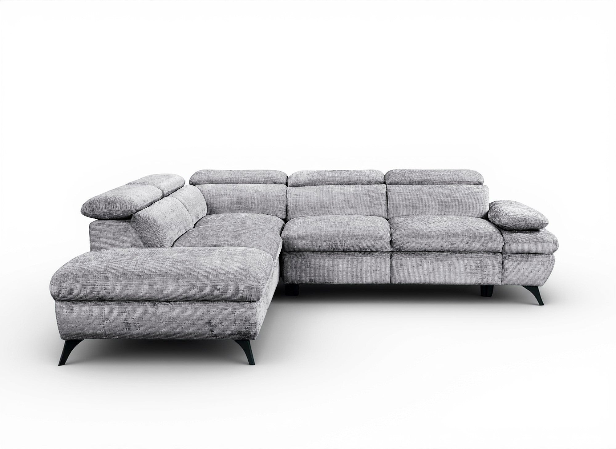 Sofá cama esquinero LUFY con almacenaje en terciopelo gris jaspeado - Esquina izquierda