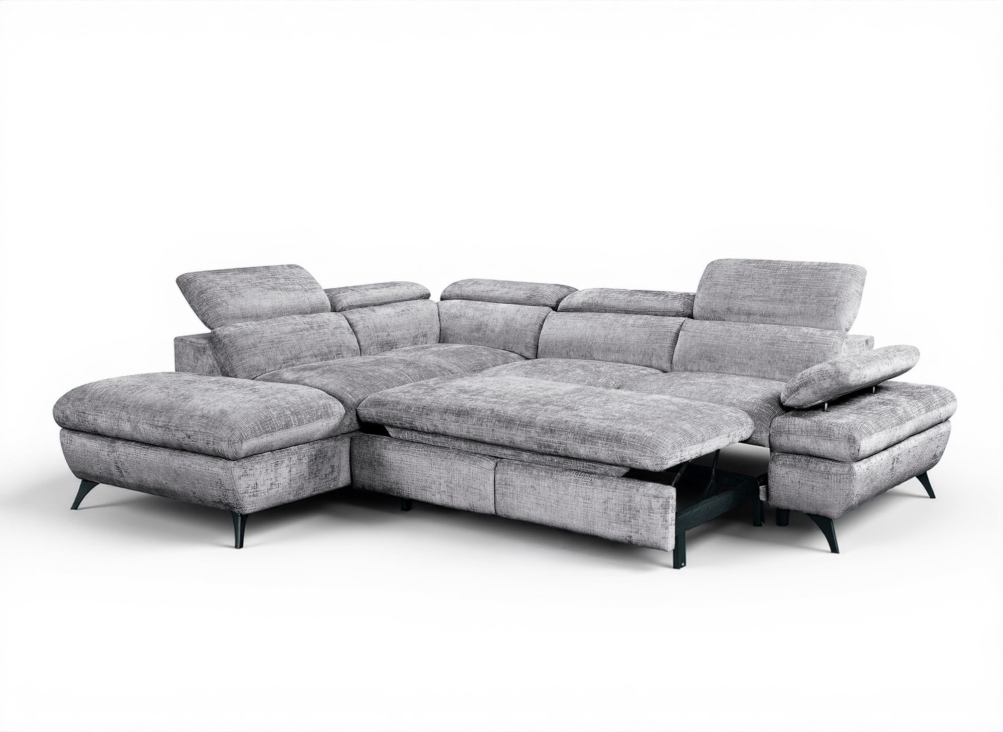 Sofá cama esquinero LUFY con almacenaje en terciopelo gris jaspeado - Esquina izquierda