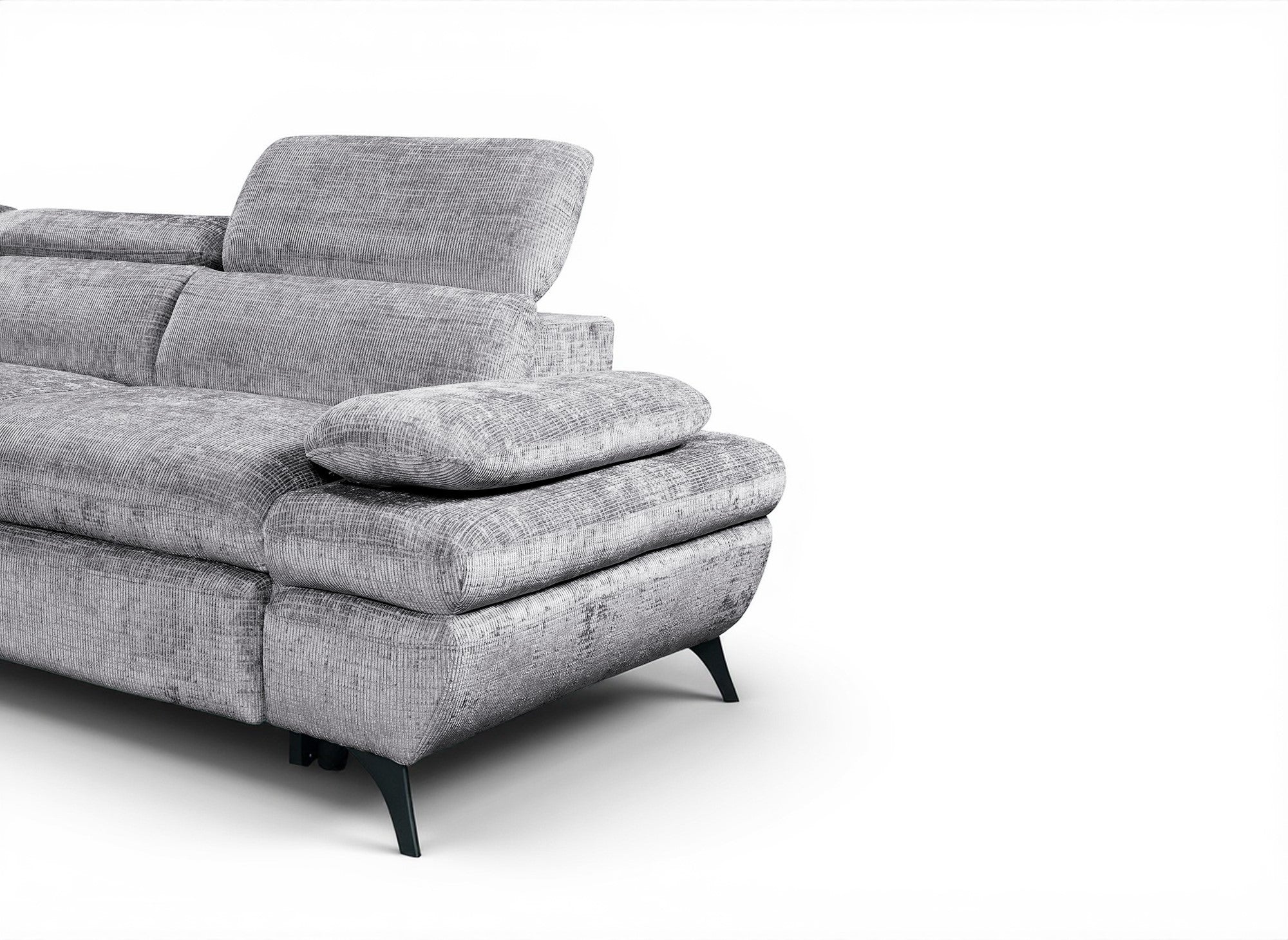 Sofá cama esquinero LUFY con almacenaje en terciopelo gris jaspeado - Esquina izquierda