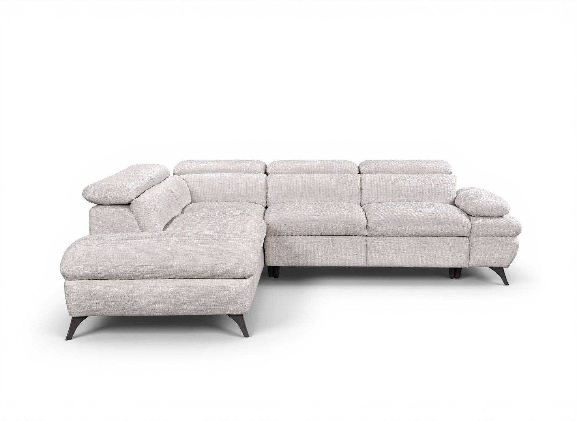 Sofá esquinero convertible LUFY con almacenaje en terciopelo jaspeado blanco roto - Esquina izquierda