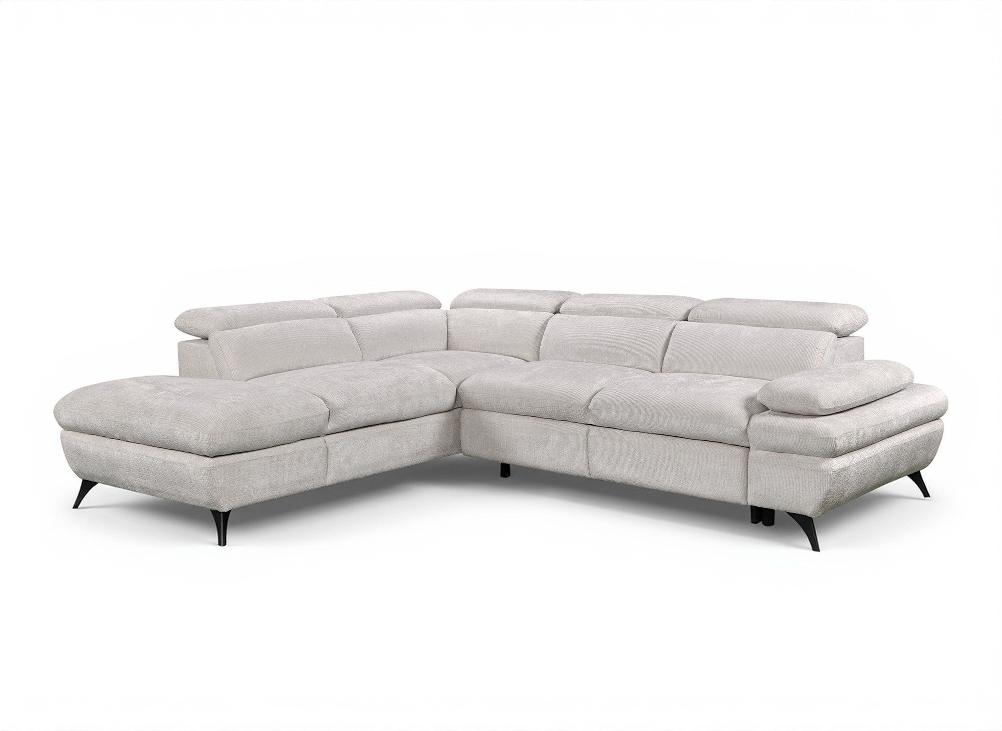 Sofá esquinero convertible LUFY con almacenaje en terciopelo jaspeado blanco roto - Esquina izquierda