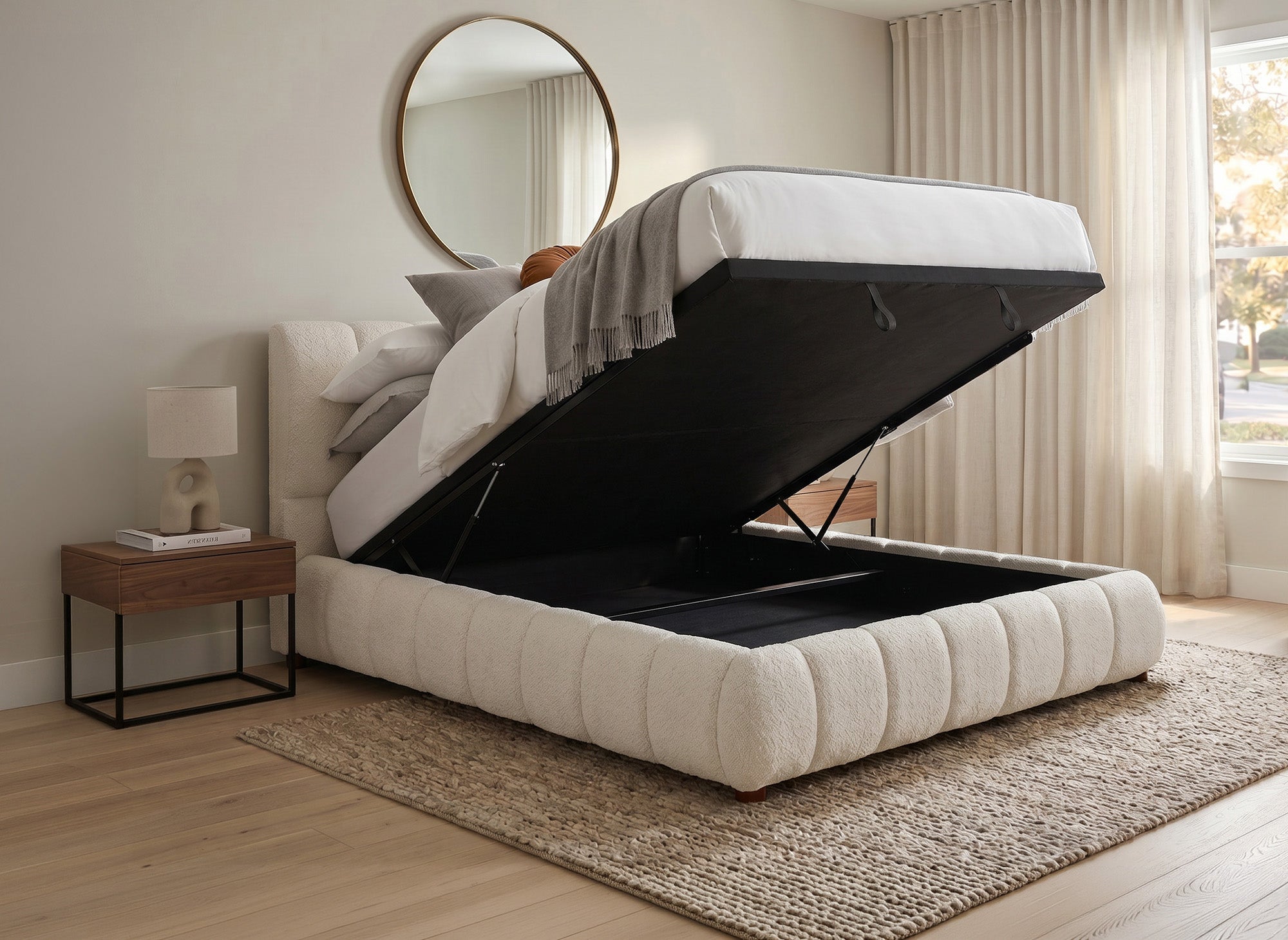 Cama contenedor de rizo beige 140x190 cm RILEY