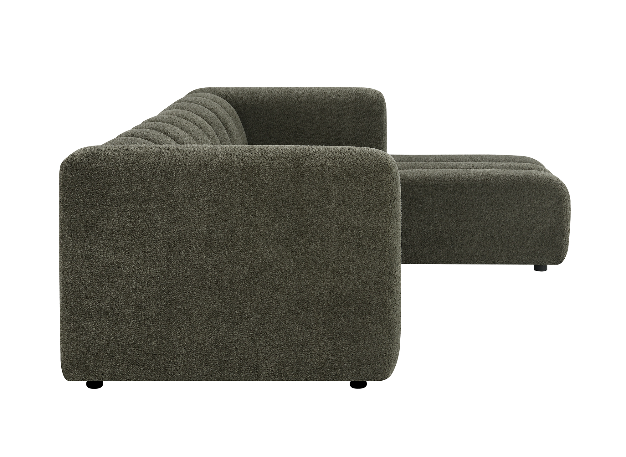 Sofá esquinero reversible AELIS en tejido bouclé verde