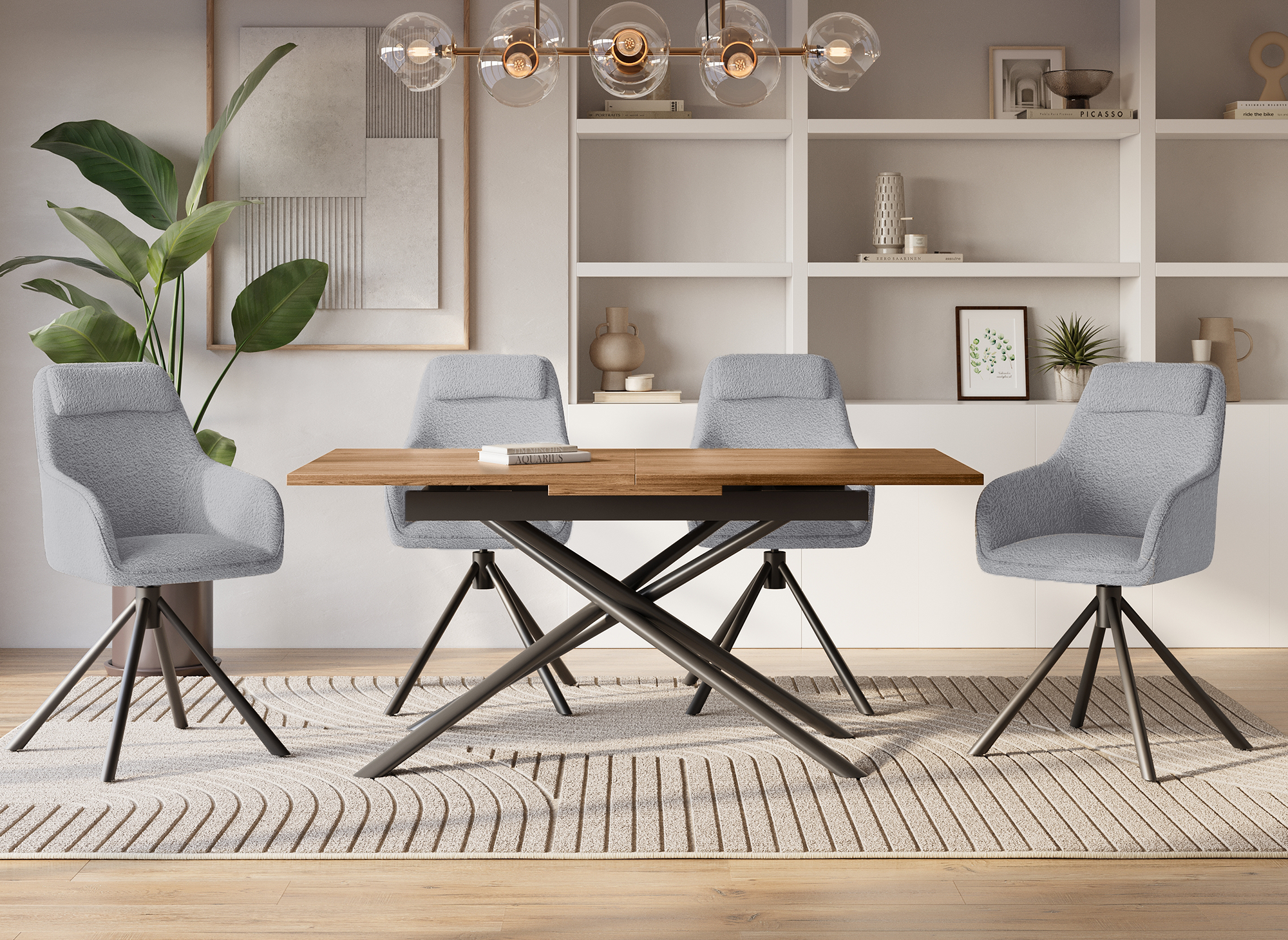 Silla giratoria AGNES con reposabrazos efecto piel de oveja gris claro