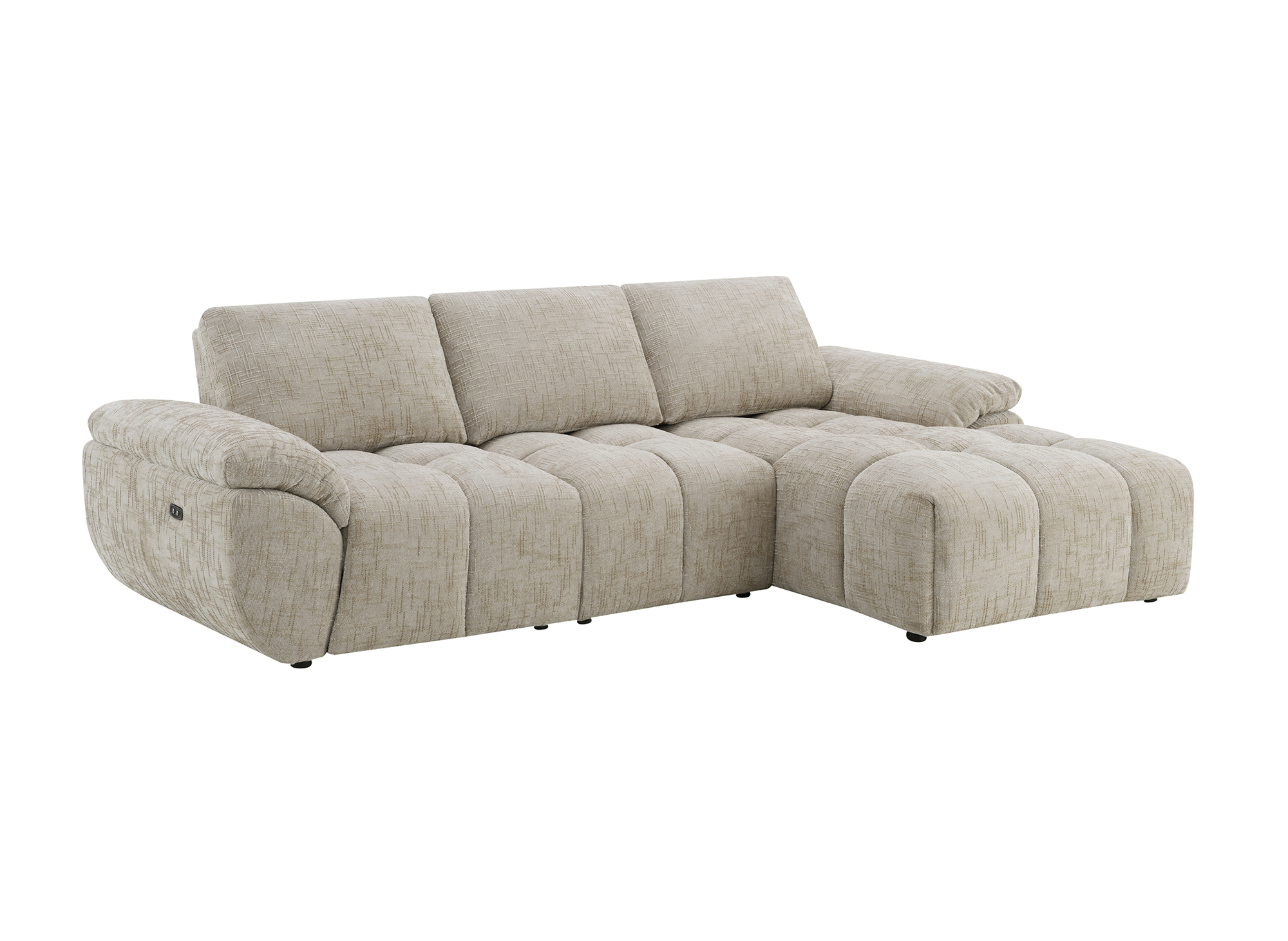 Sofá esquinero reclinable eléctrico ALPES en terciopelo jaspeado color topo - Esquina derecha