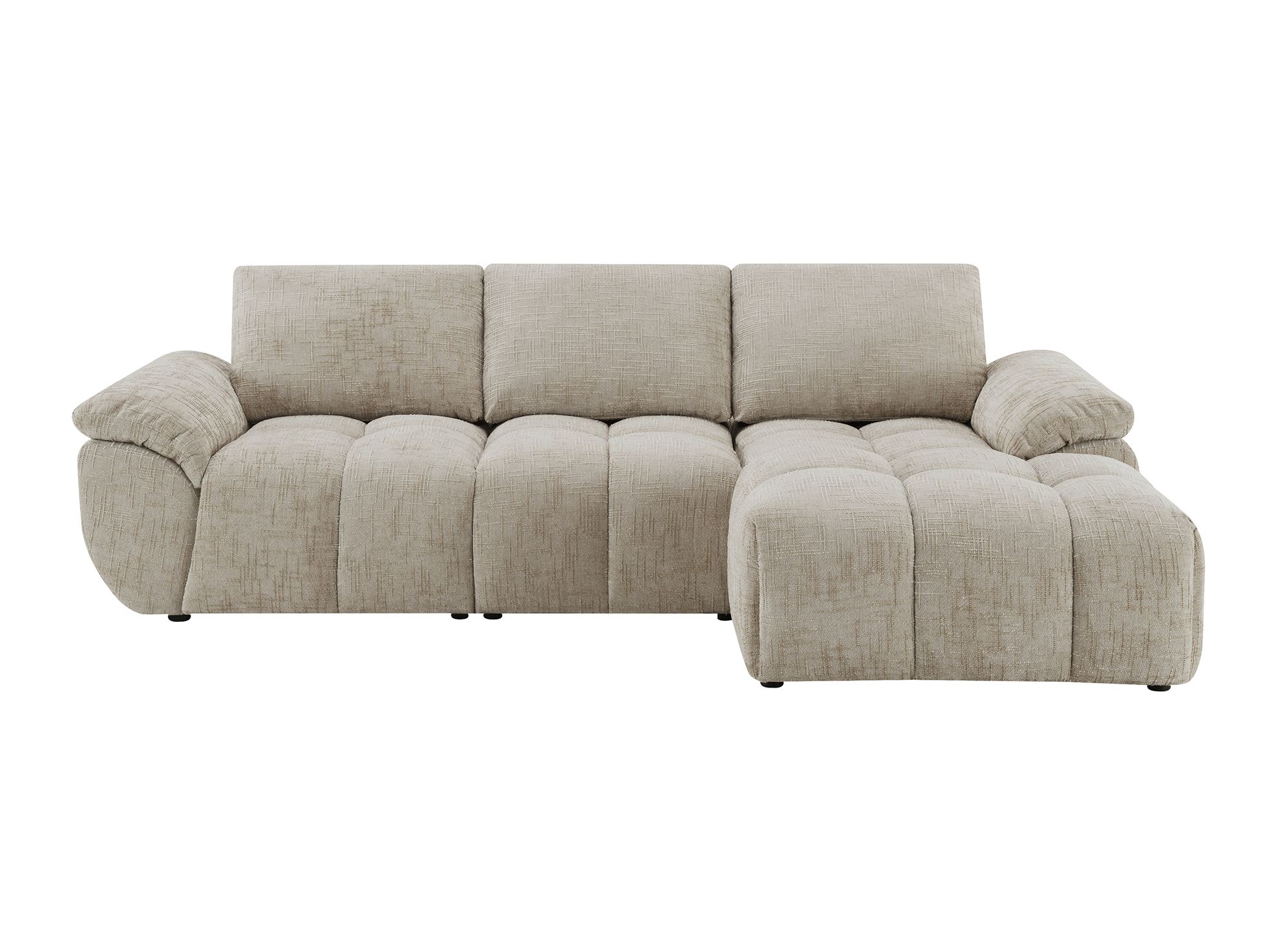 Sofá esquinero reclinable eléctrico ALPES en terciopelo jaspeado color topo - Esquina derecha