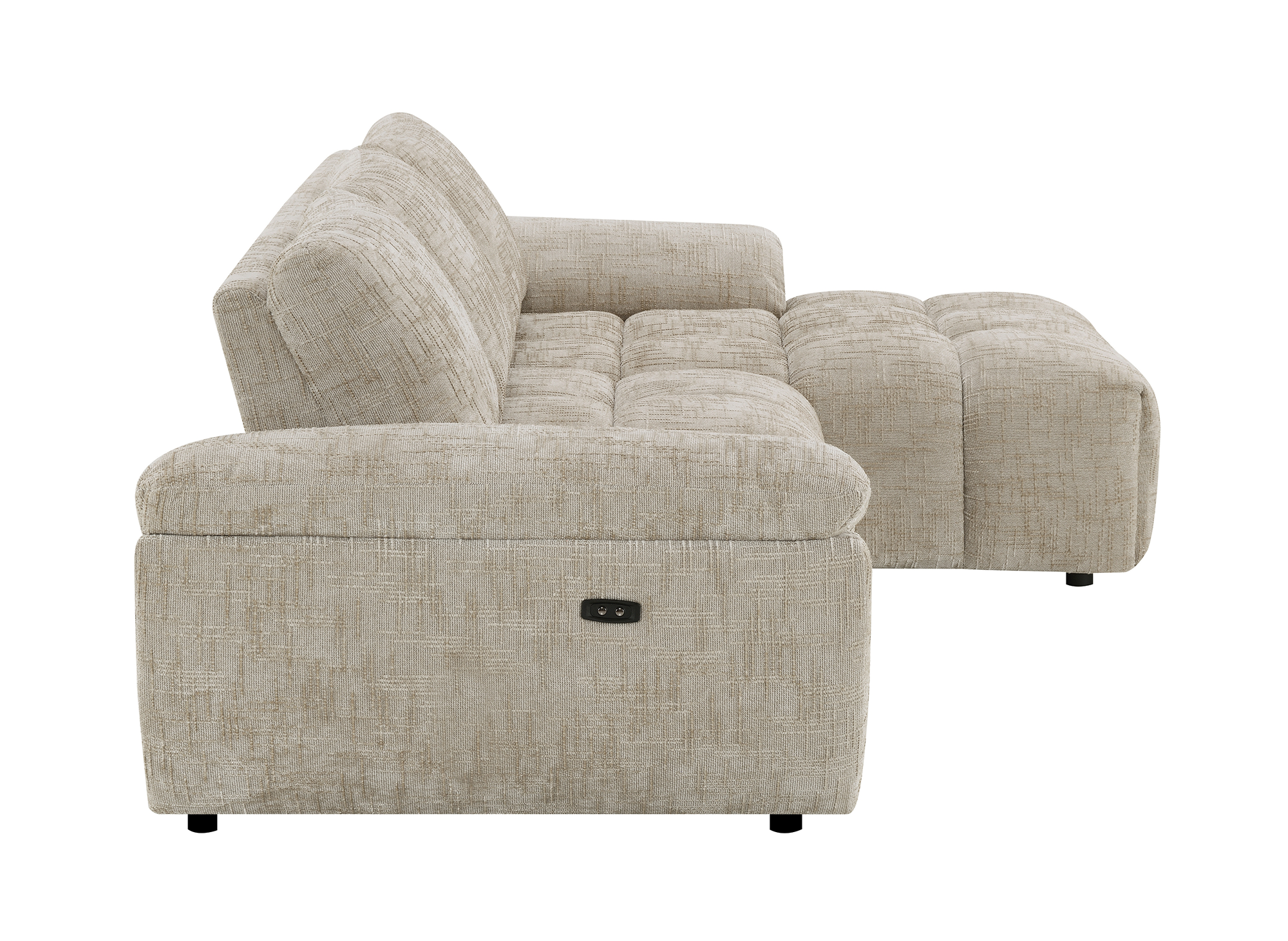 Sofá esquinero reclinable eléctrico ALPES en terciopelo jaspeado color topo - Esquina derecha