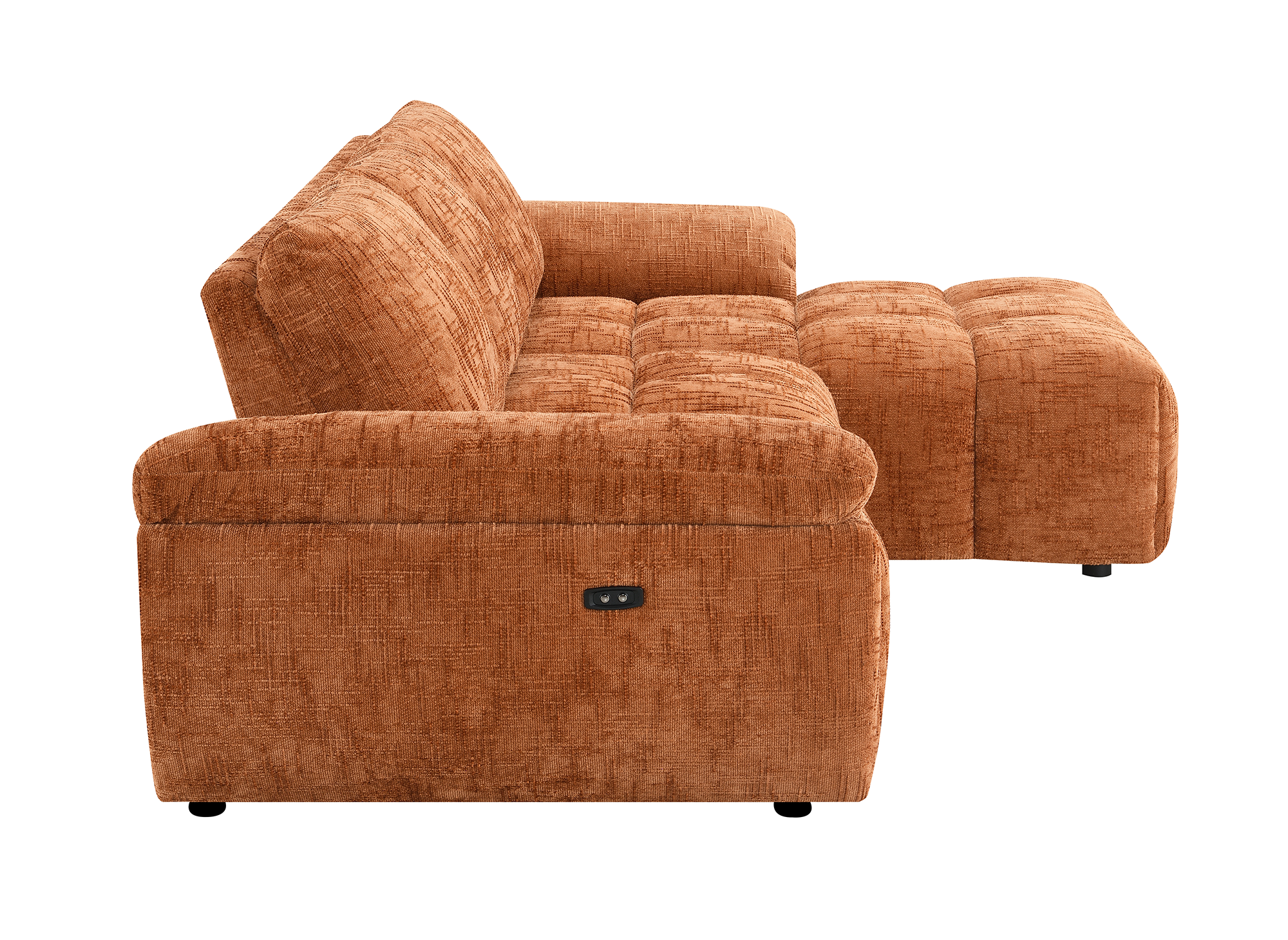 Sofá esquinero reclinable eléctrico ALPES en terciopelo jaspeado terracota - Esquina derecha