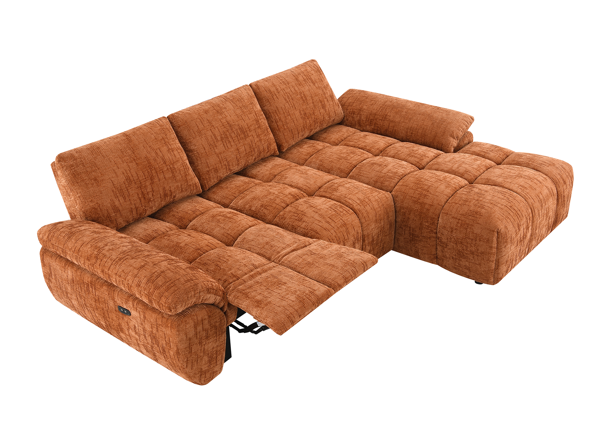 Sofá esquinero reclinable eléctrico ALPES en terciopelo jaspeado terracota - Esquina derecha