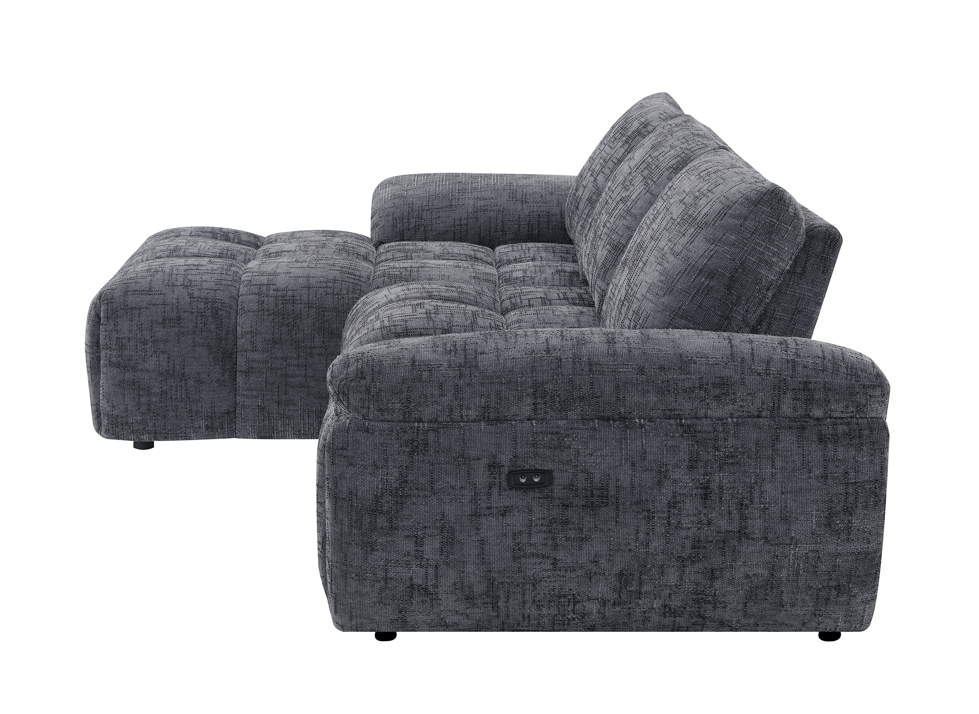 Sofá esquinero reclinable eléctrico ALPES en terciopelo gris jaspeado - Esquina izquierda