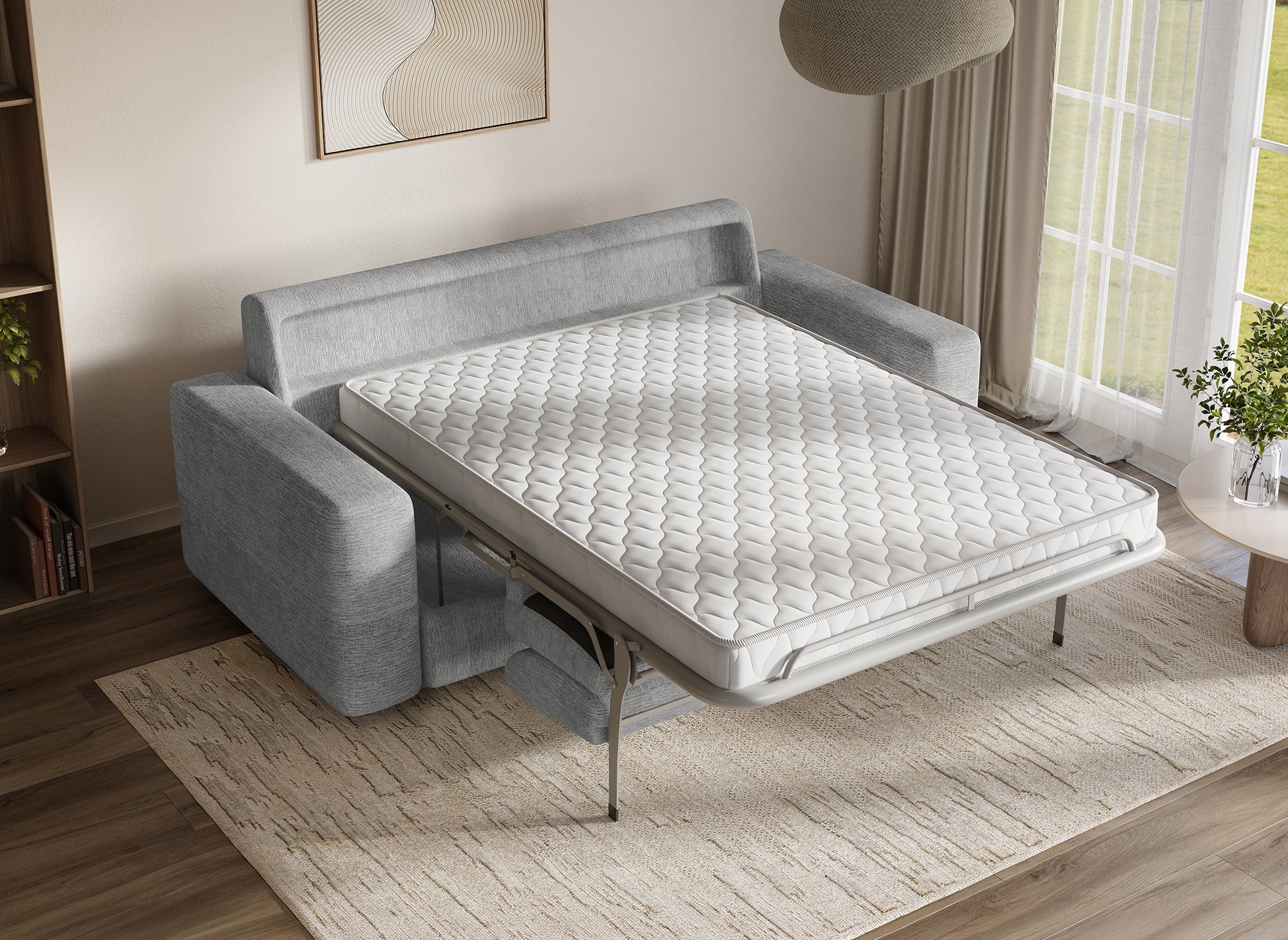 Sofá convertible express de 3 plazas AMAURY en terciopelo jaspeado gris claro