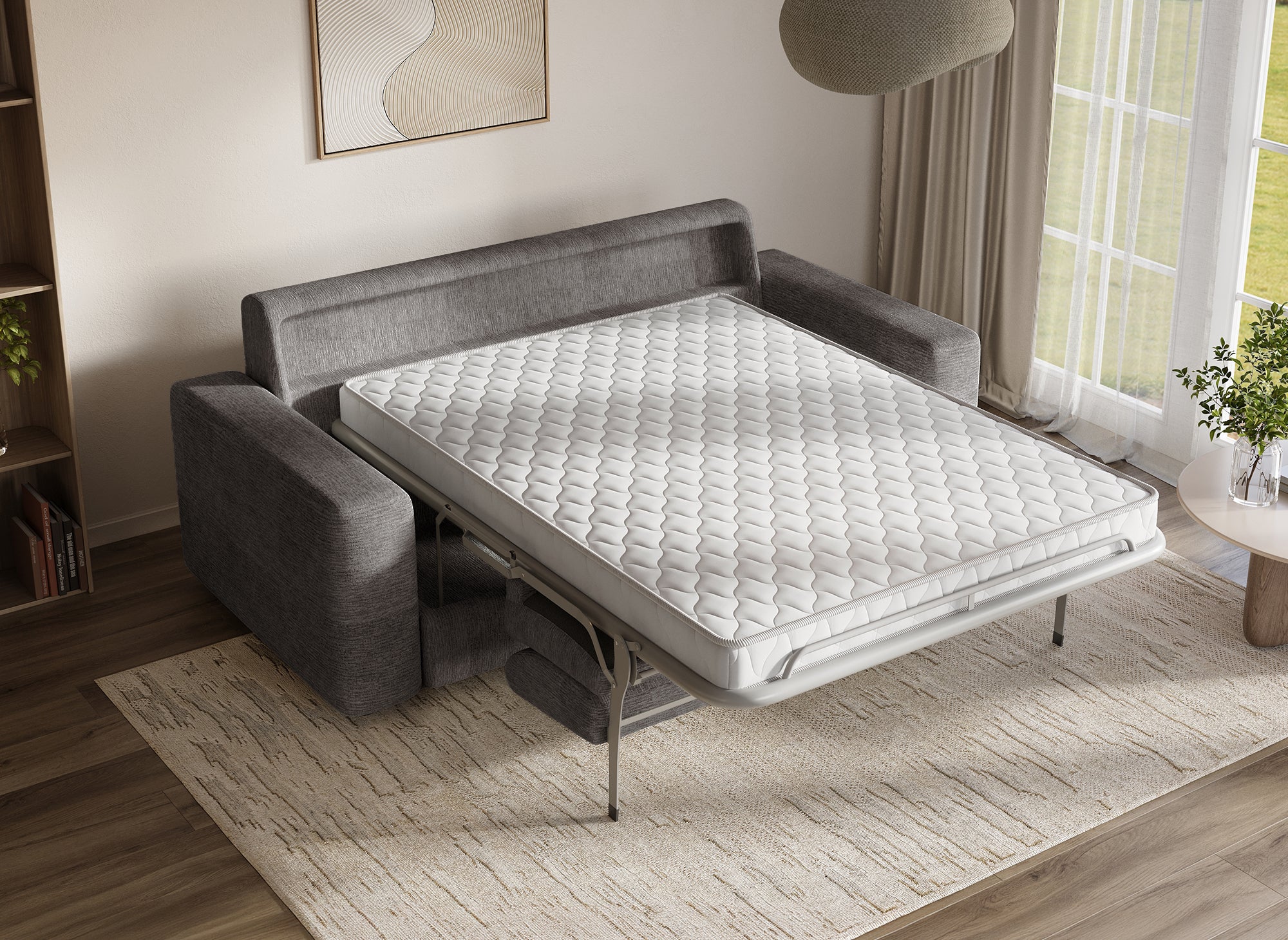 Sofá convertible express de 3 plazas AMAURY en terciopelo jaspeado gris oscuro