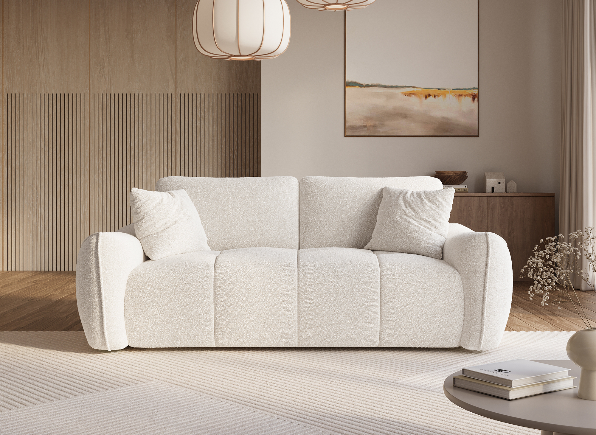 Sofá EZRA de 3 plazas en tejido bouclé beige