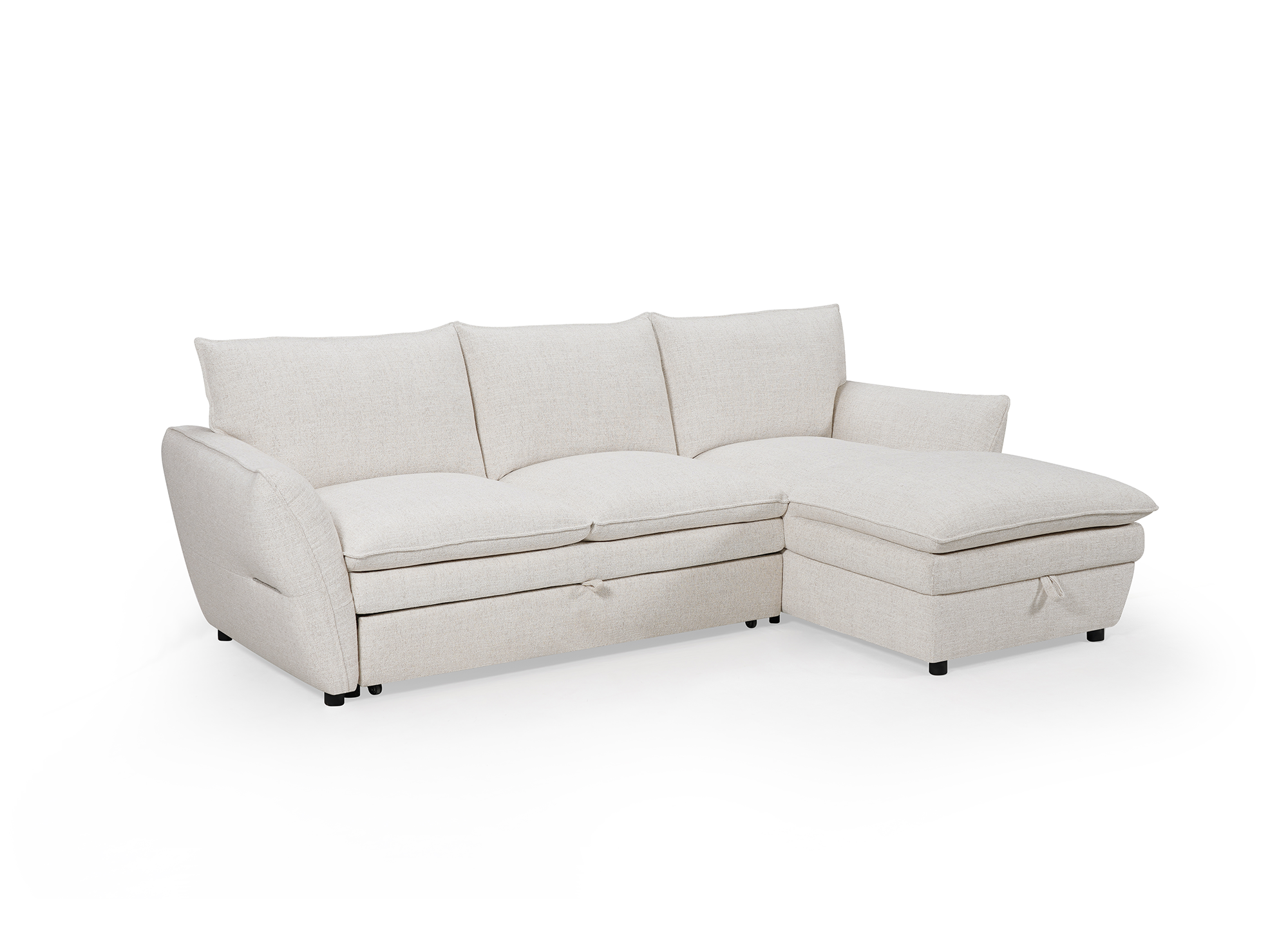 Sofá esquinero convertible con cómoda en tejido beige CAPUCINE - Ángulo recto