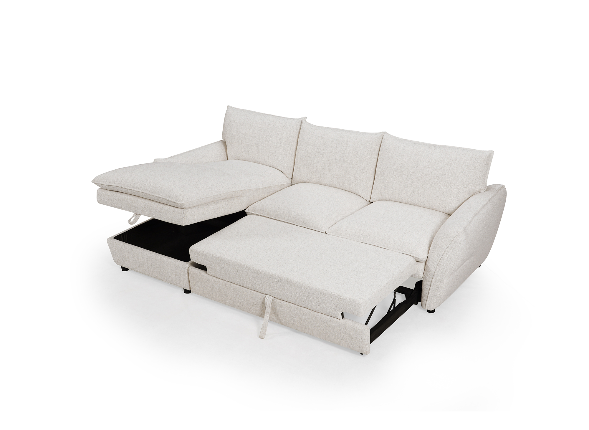 Sofá esquinero convertible con cómoda en tejido beige CAPUCINE - Esquina izquierda