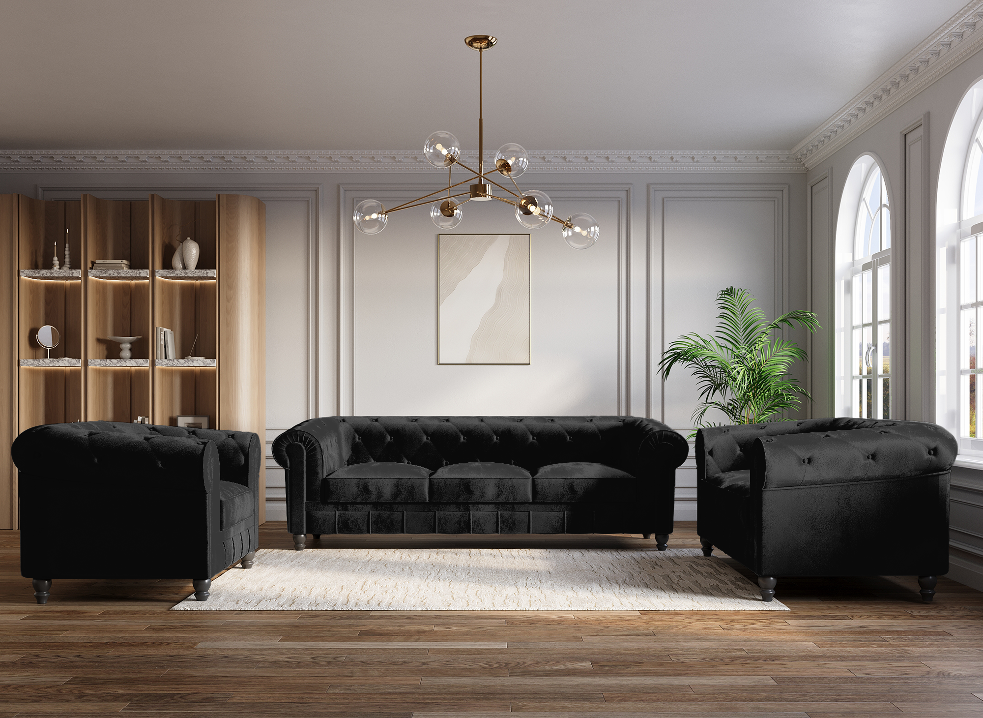 Sillón Chesterfield de terciopelo negro