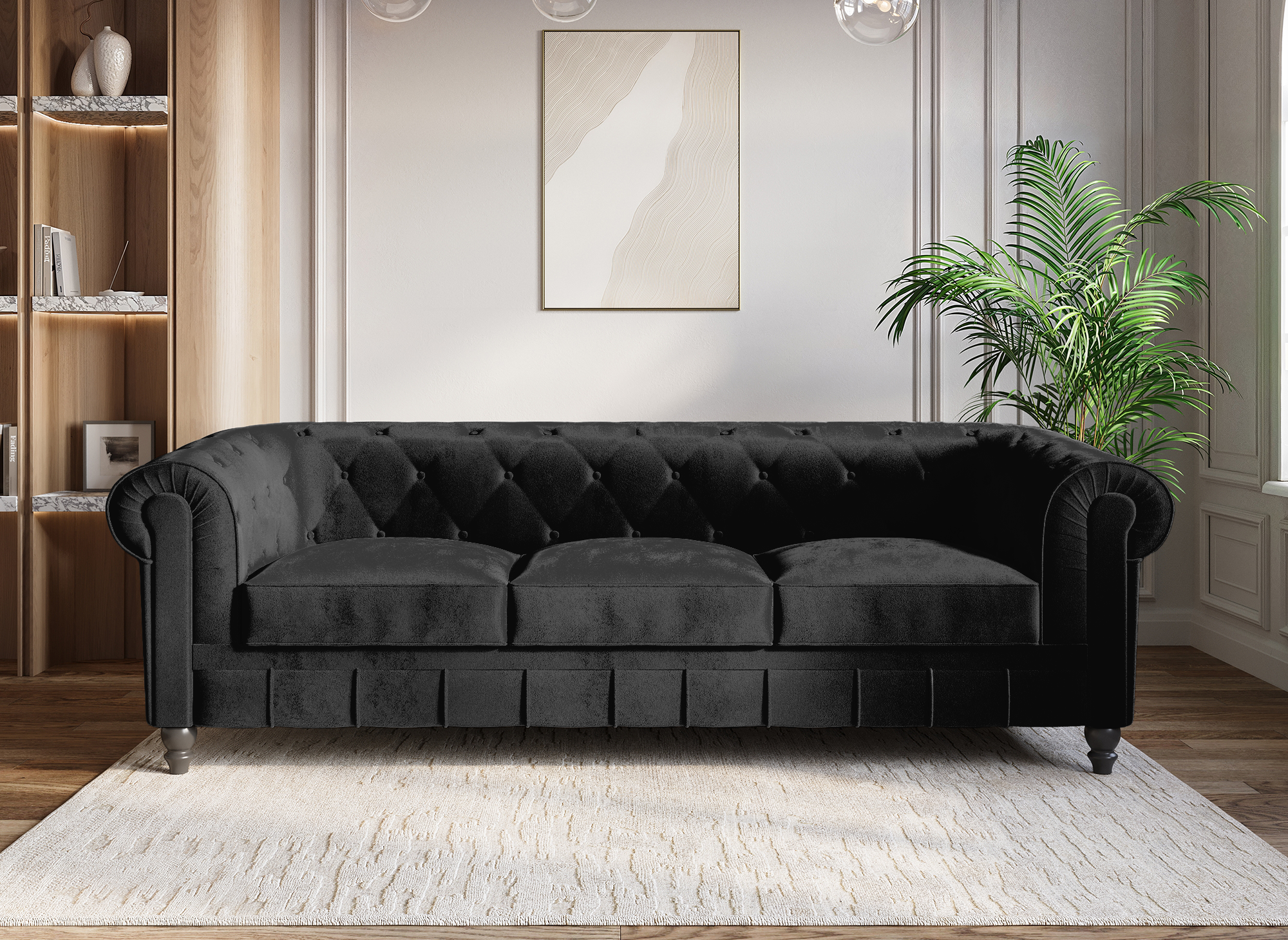 Sofá Chesterfield de 3 plazas en terciopelo negro