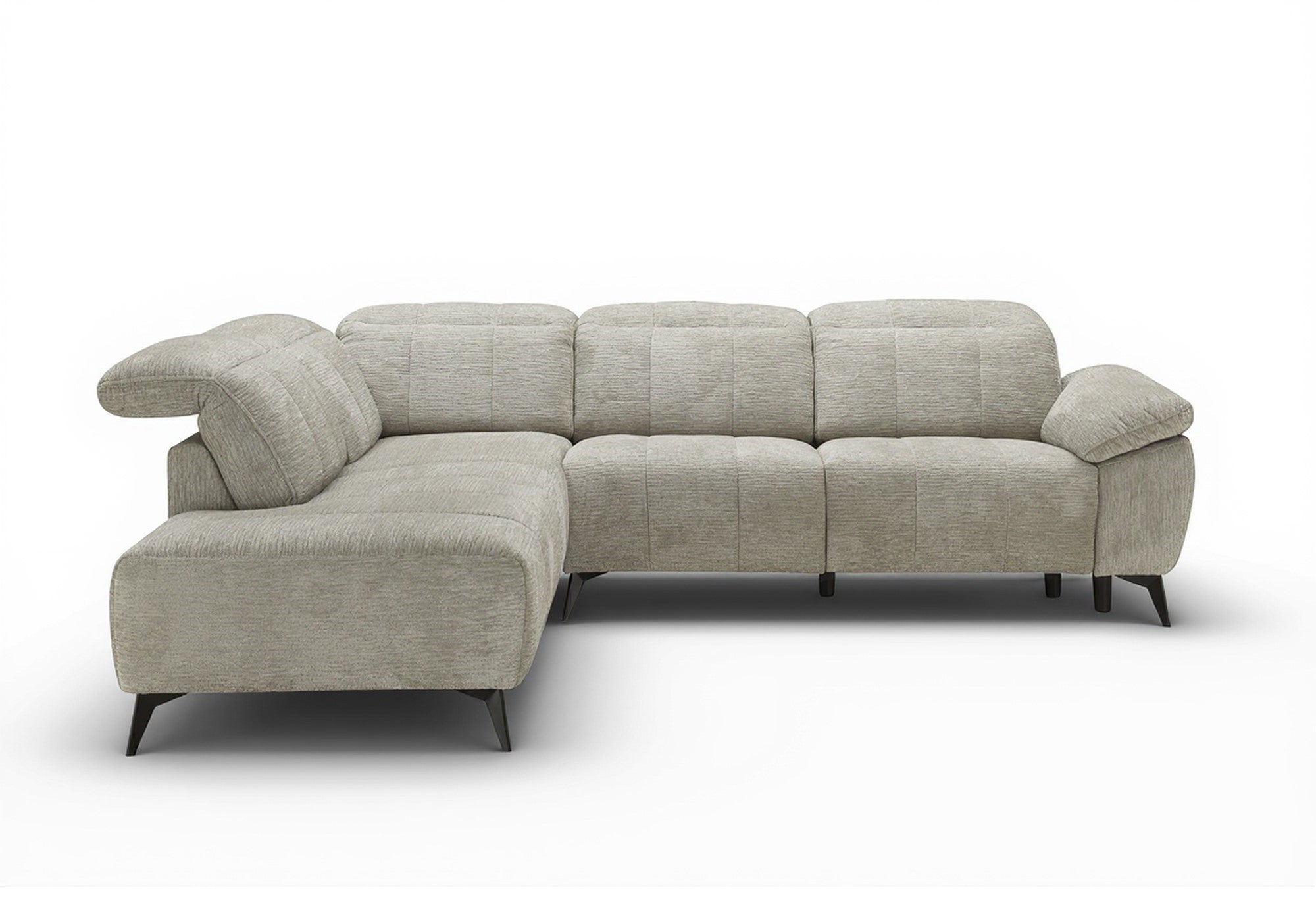 Sofá esquinero eléctrico reclinable SOLINA en terciopelo jaspeado beige - Esquina izquierda