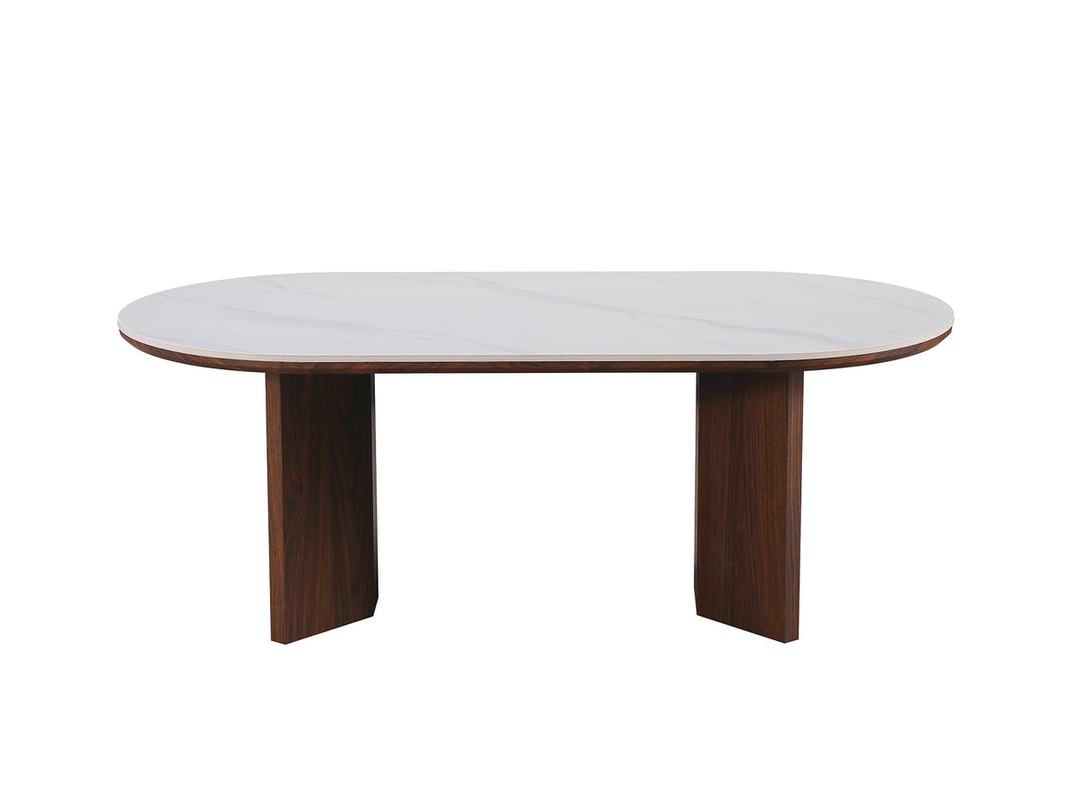 Mesita de cerámica beige con patas de madera de nogal AMANDINE