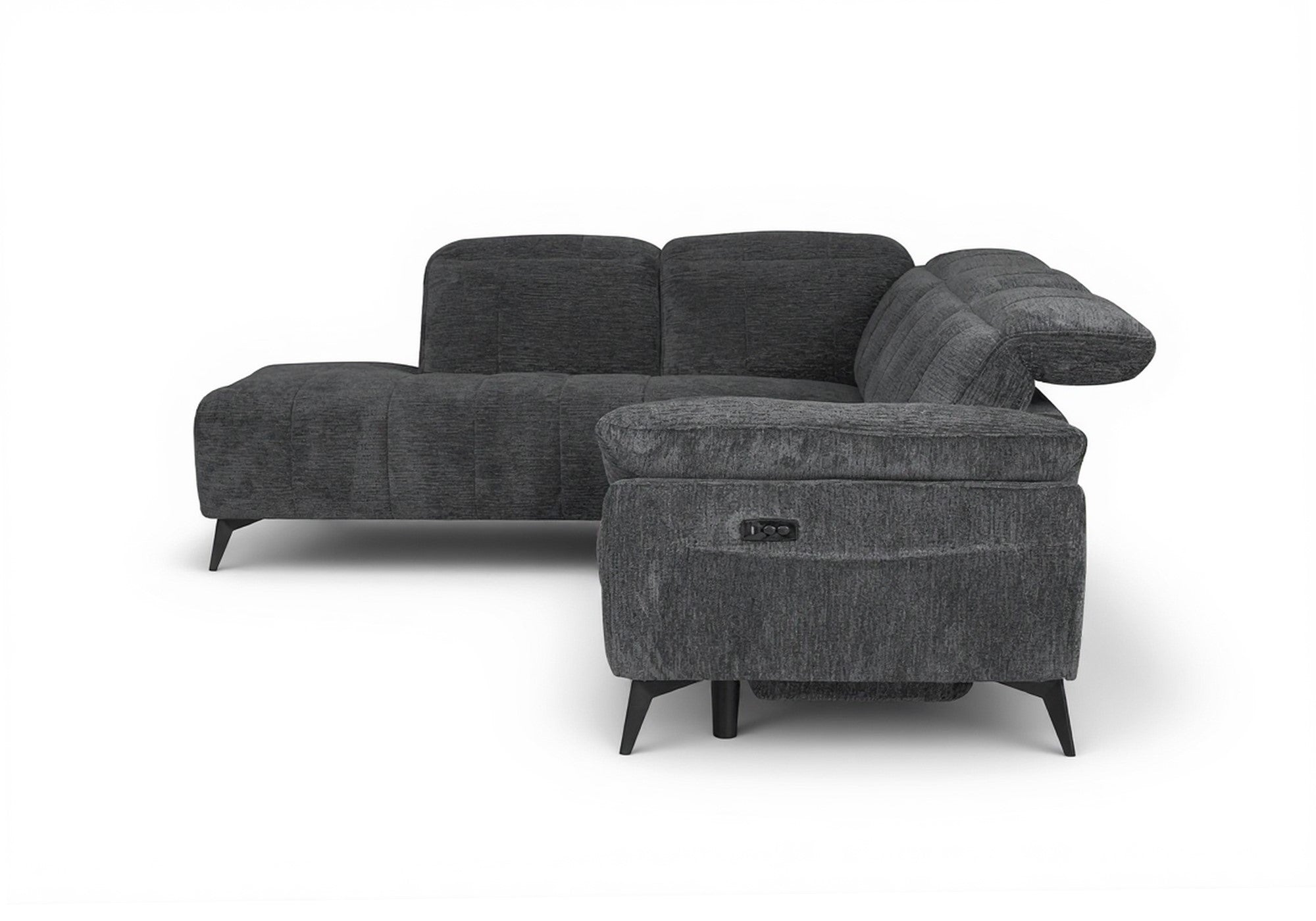 Sofá esquinero eléctrico reclinable SOLINA en terciopelo gris jaspeado - Esquina izquierda