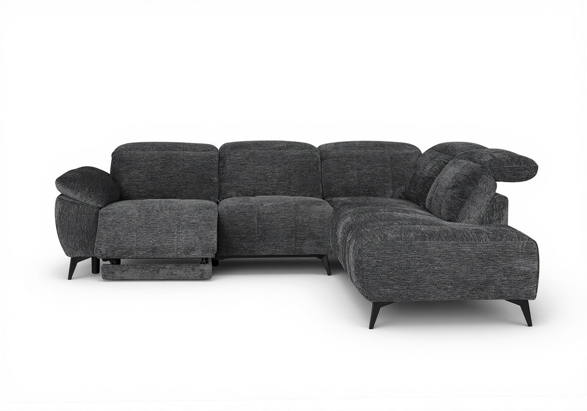 Sofá esquinero reclinable eléctrico SOLINA en terciopelo gris jaspeado - Esquinero derecho