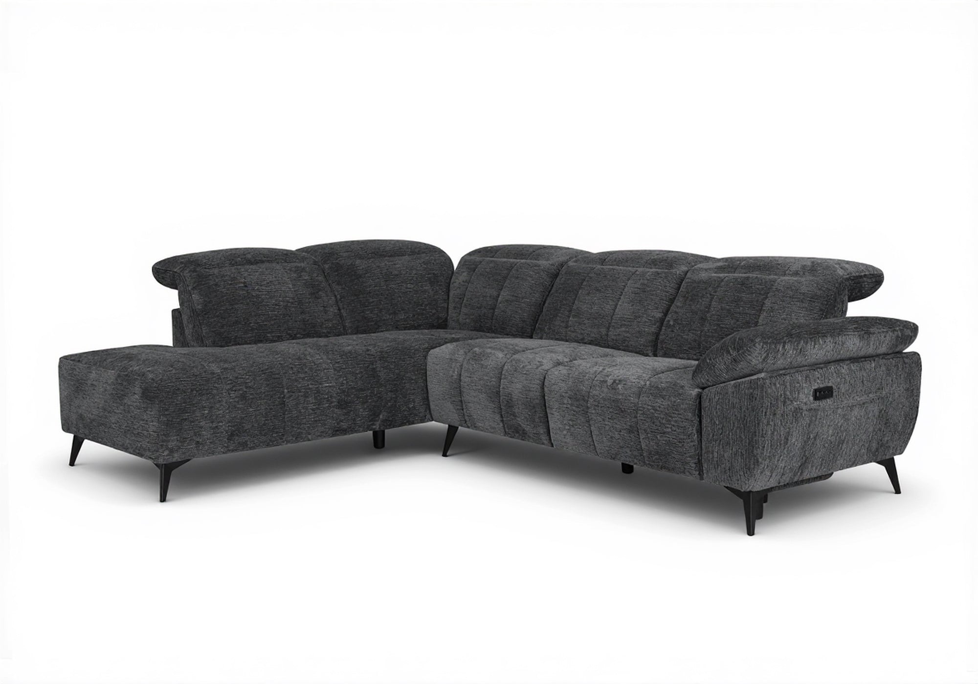 Sofá esquinero eléctrico reclinable SOLINA en terciopelo gris jaspeado - Esquina izquierda