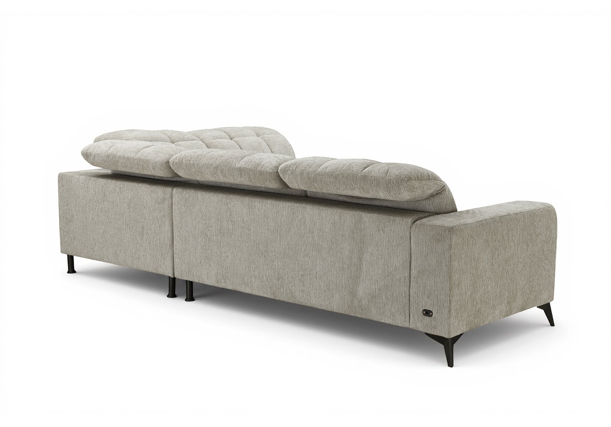 Sofá esquinero reclinable eléctrico ALVAR en terciopelo jaspeado beige - Esquinero derecho