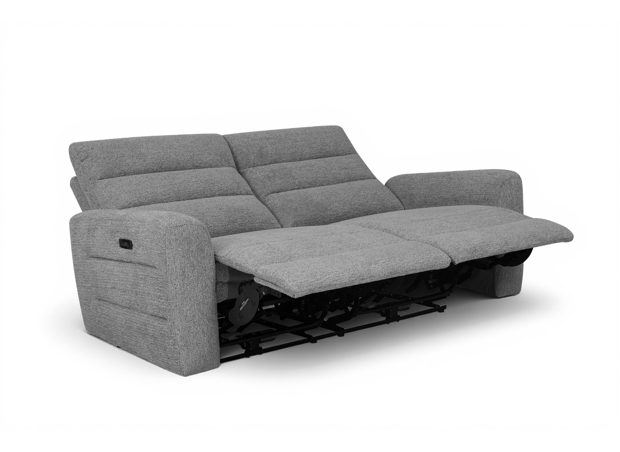 Sofá reclinable eléctrico de 3 plazas DAVY en tela bouclé gris