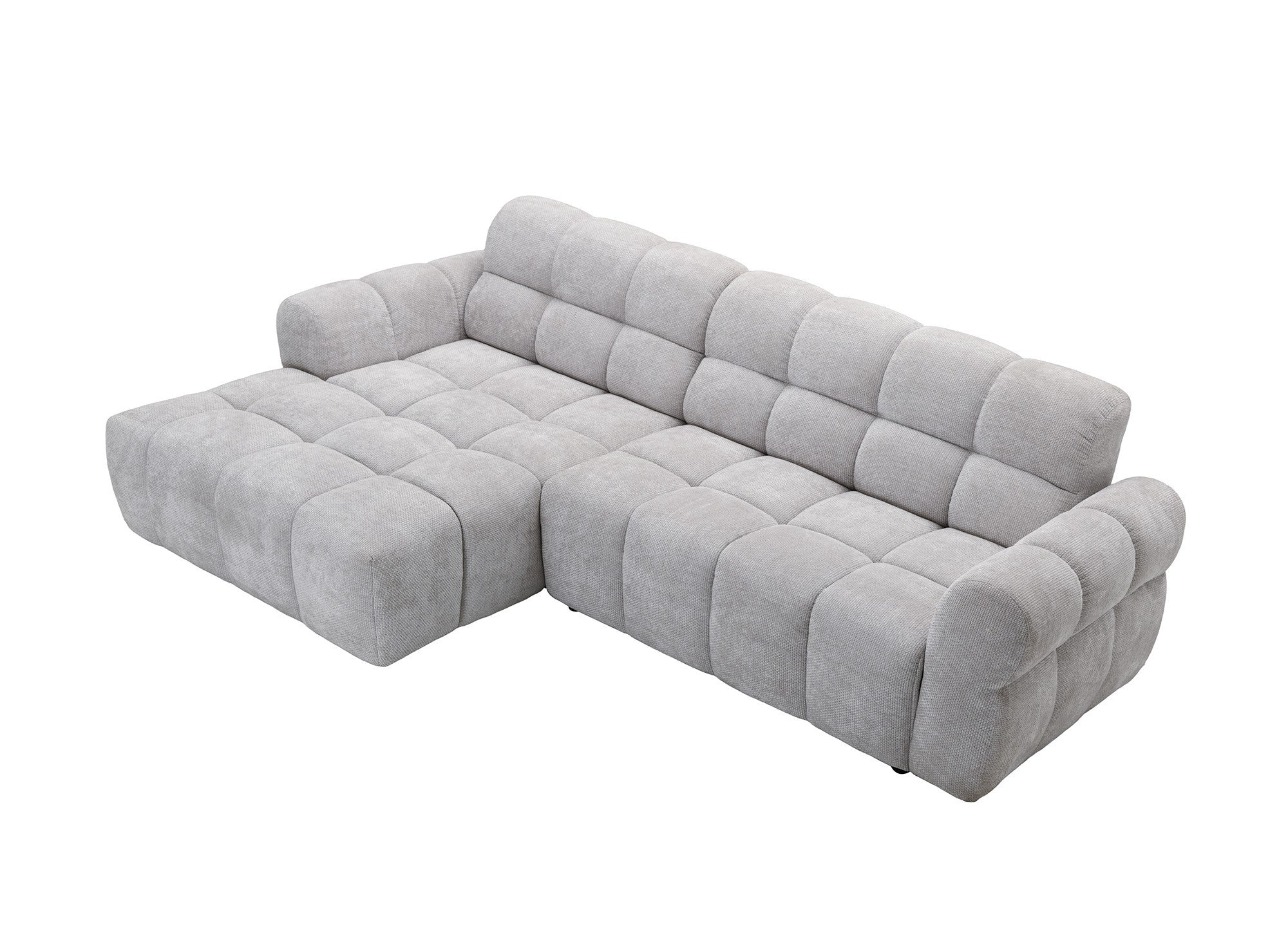 Canapé d'angle fixe en velours texturé gris clair JAROD - Angle gauche