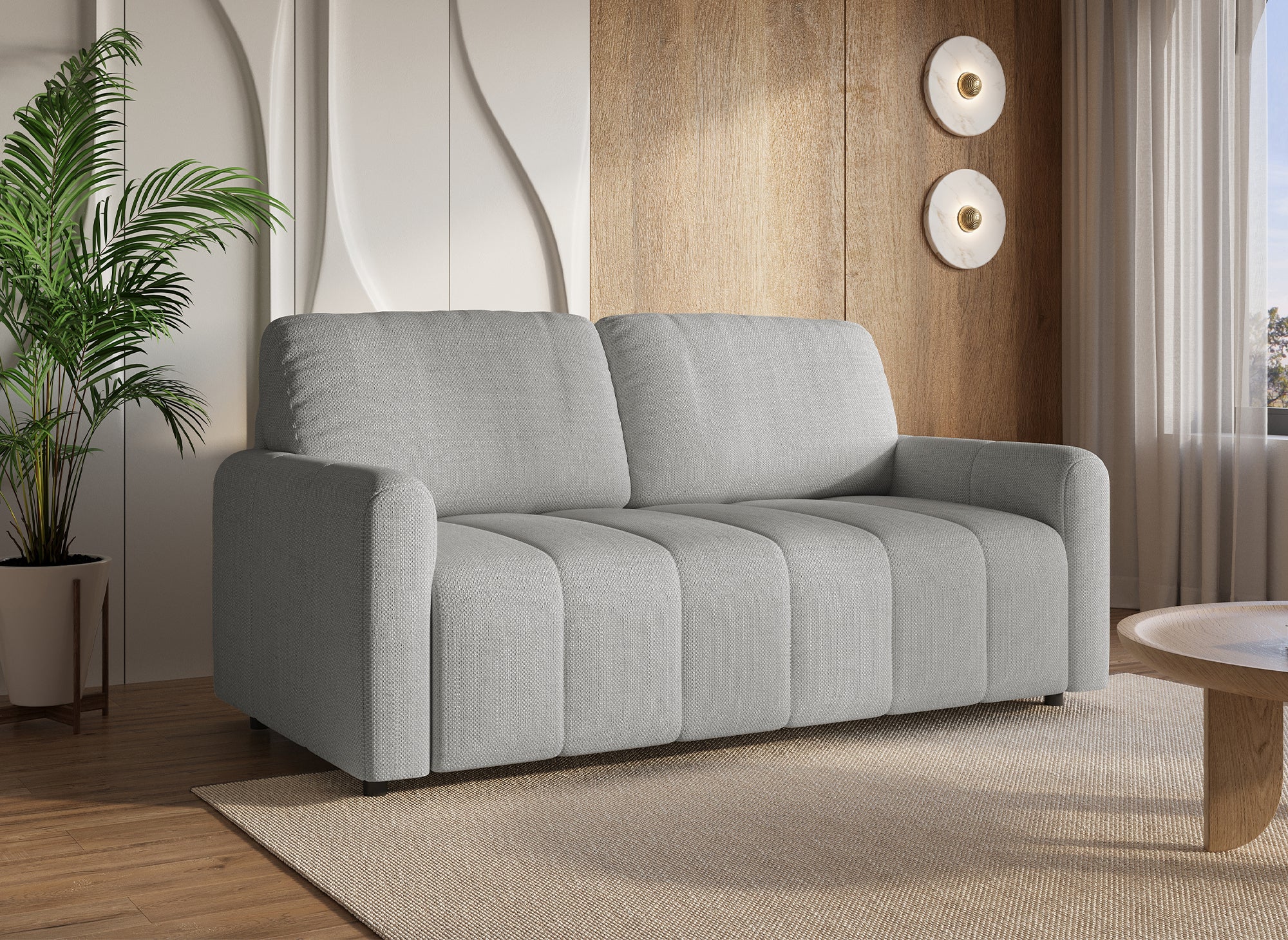 Sofá convertible express de 3 plazas ISANDRO en tela gris