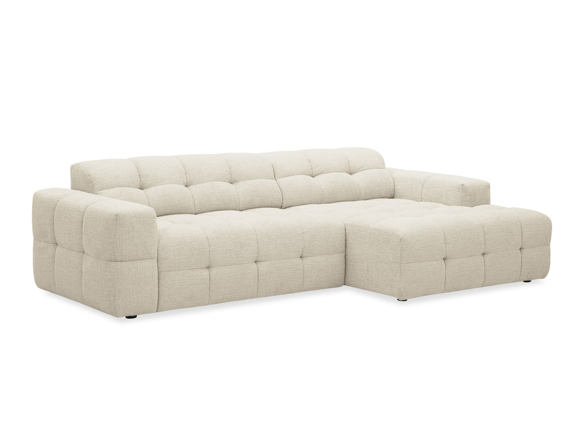 Sofá esquinero relax de terciopelo texturizado beige FEDORA - Ángulo derecho