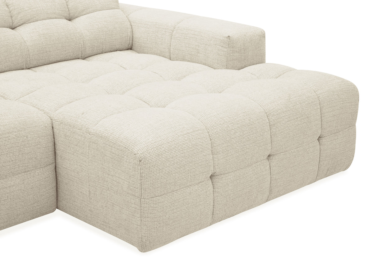 Sofá esquinero relax de terciopelo texturizado beige FEDORA - Ángulo derecho