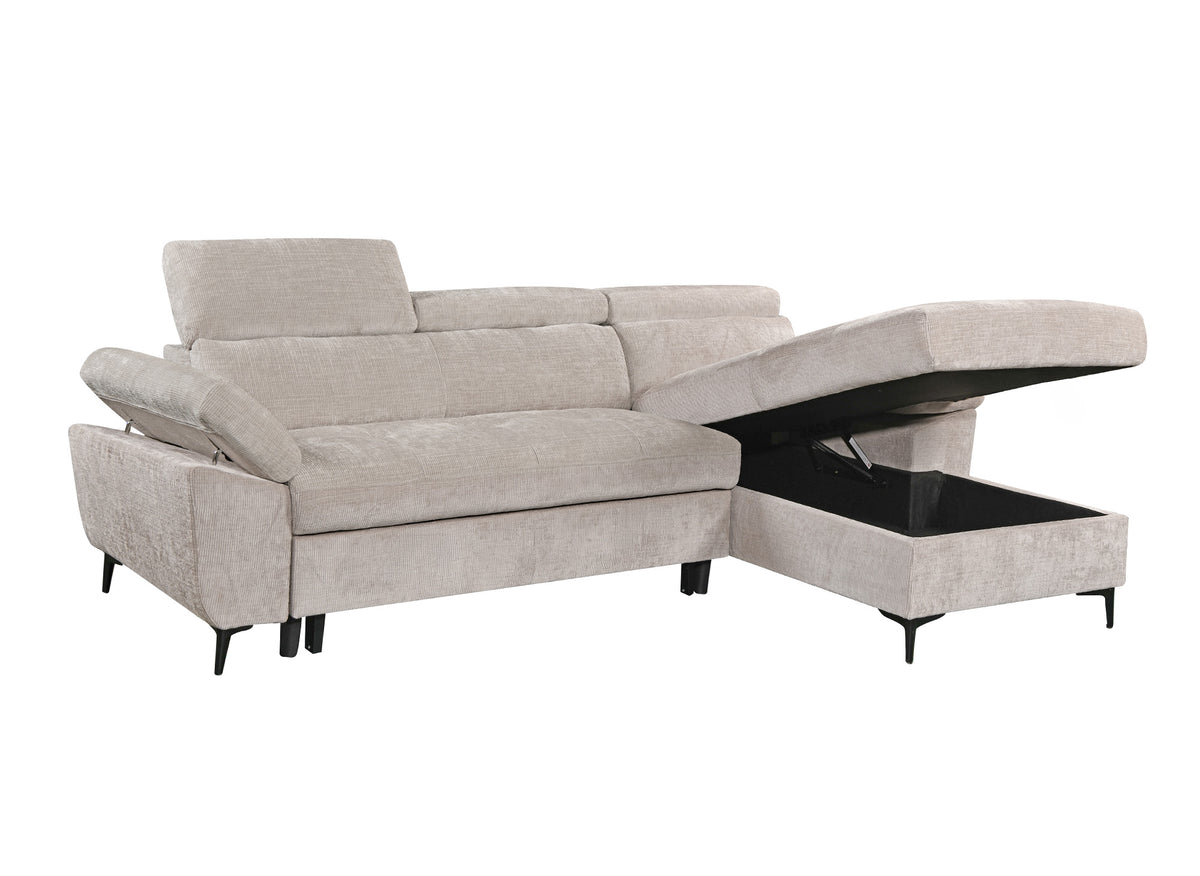 Sofá esquinero convertible en terciopelo jaspeado beige MONICA - Ángulo recto