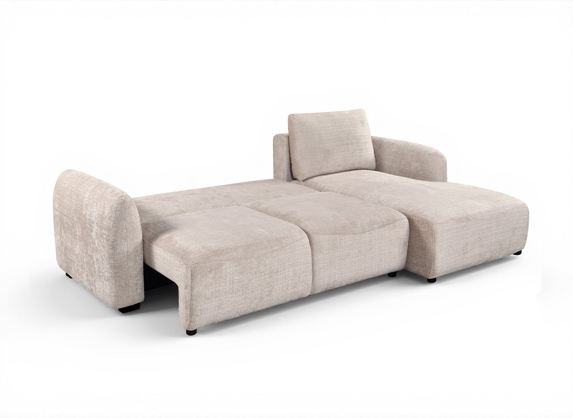 Sofá esquinero convertible MARLA con almacenaje en terciopelo beige jaspeado - Esquina derecha