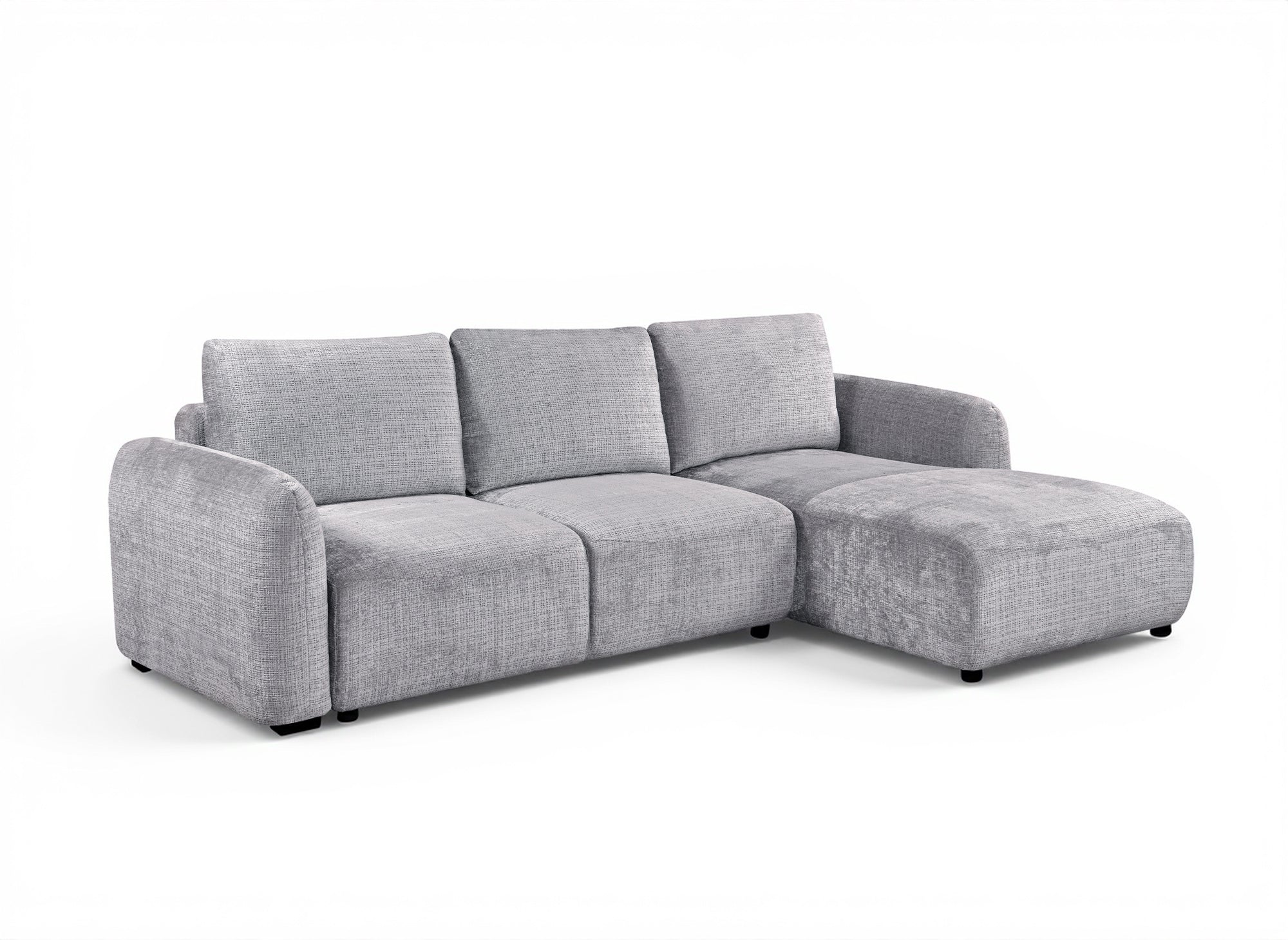 Sofá esquinero convertible MARLA con almacenaje en terciopelo gris jaspeado - Esquina derecha