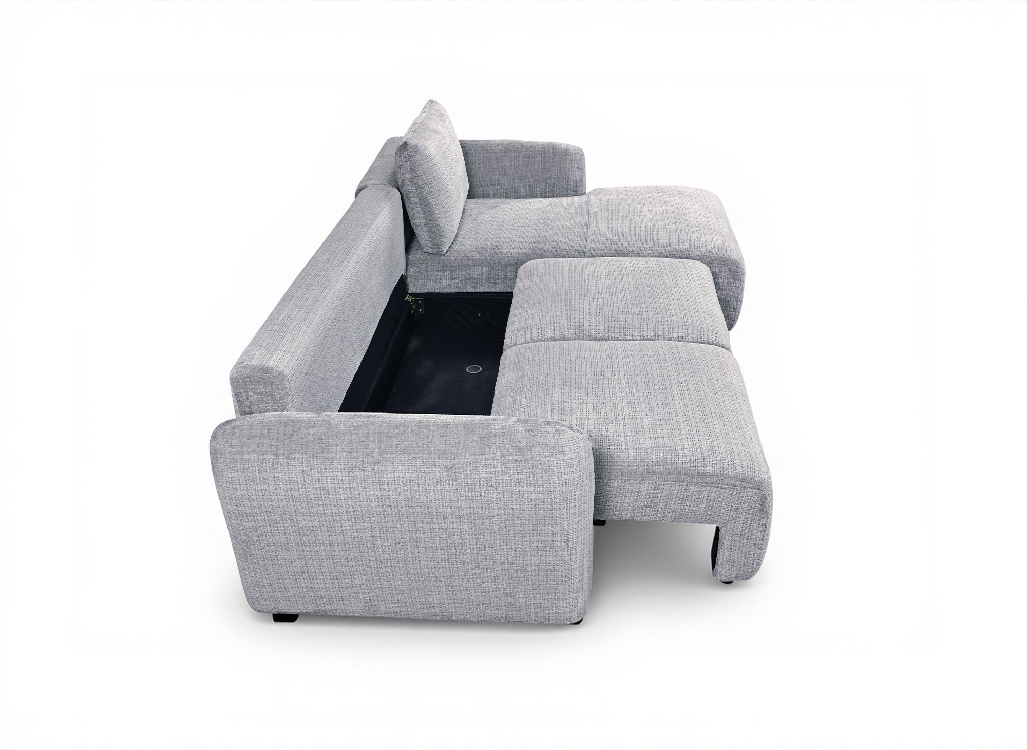 Sofá esquinero convertible MARLA con almacenaje en terciopelo gris jaspeado - Esquina derecha