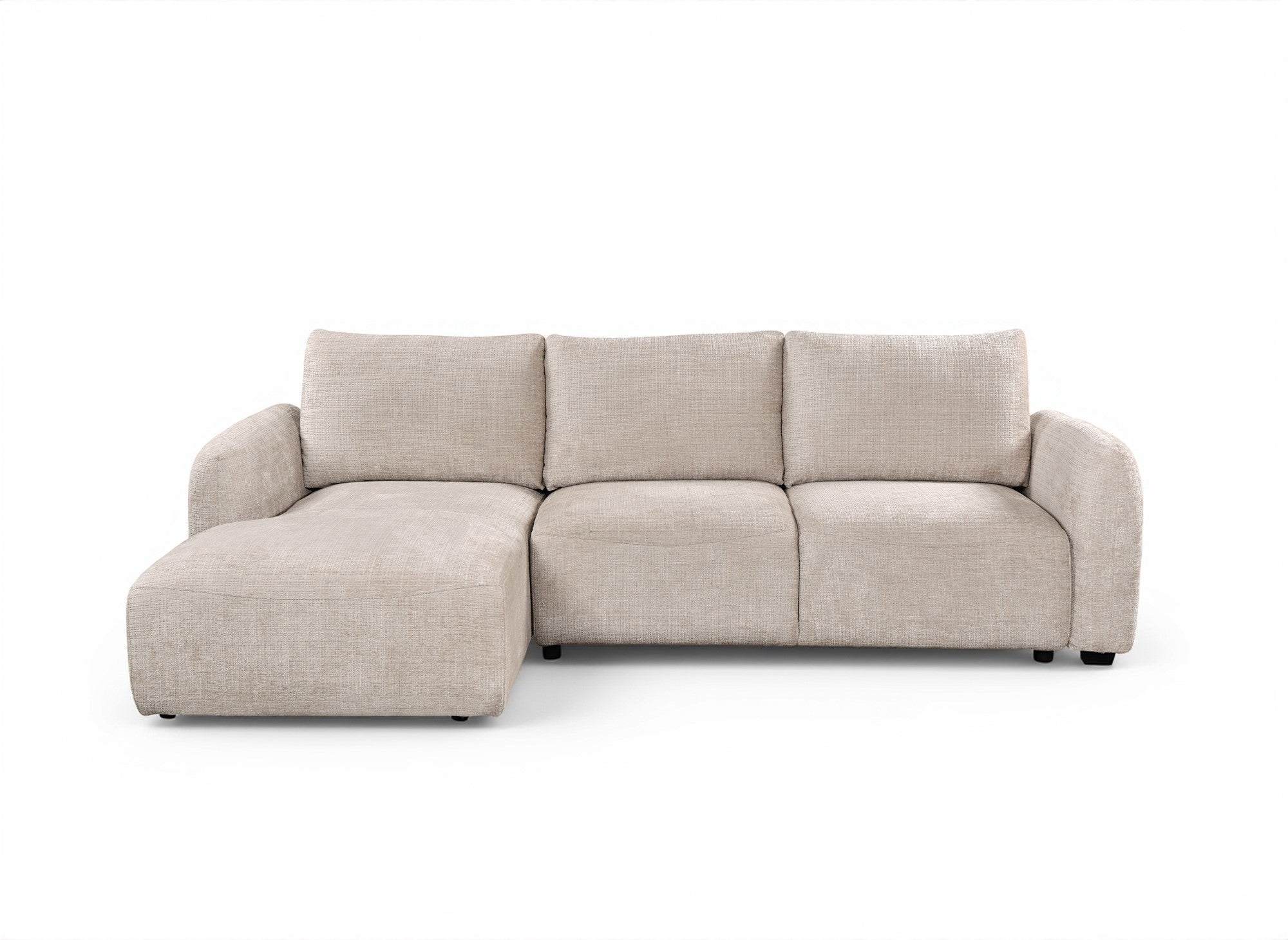 Sofá esquinero convertible MARLA con almacenaje en terciopelo beige jaspeado - Esquina izquierda