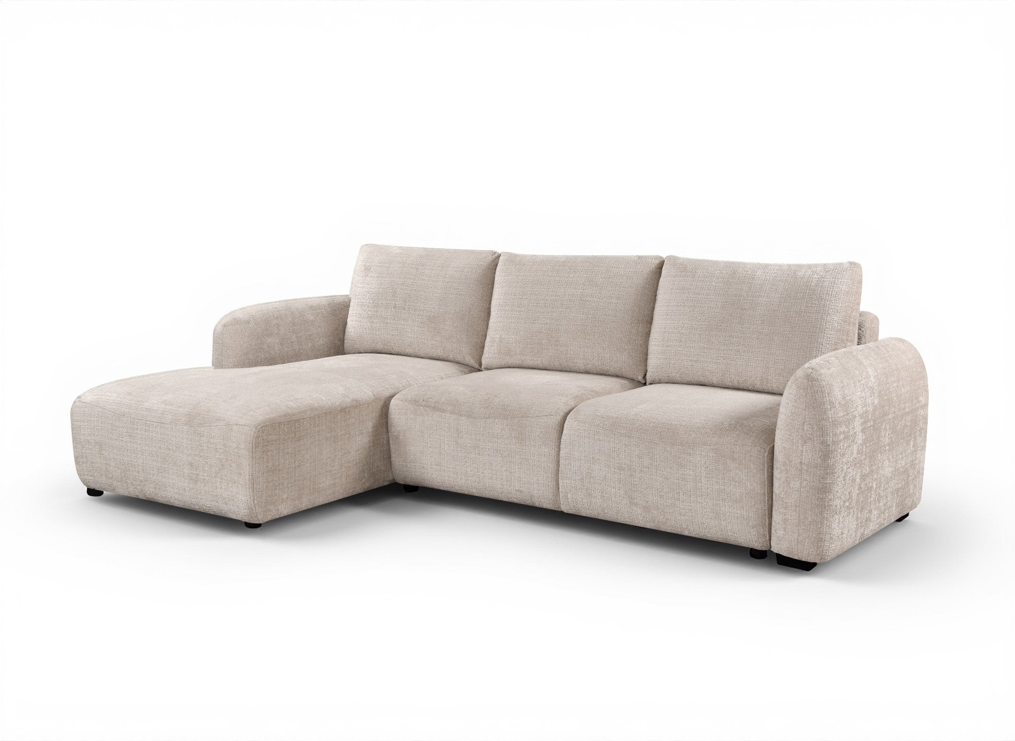 Sofá esquinero convertible MARLA con almacenaje en terciopelo beige jaspeado - Esquina izquierda