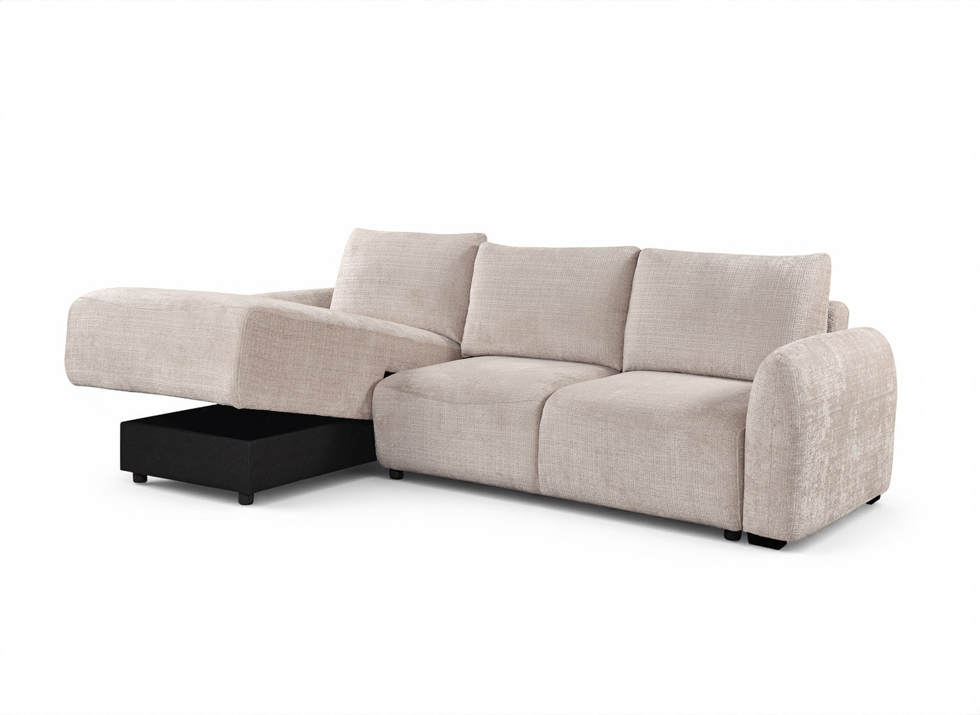 Sofá esquinero convertible MARLA con almacenaje en terciopelo beige jaspeado - Esquina izquierda