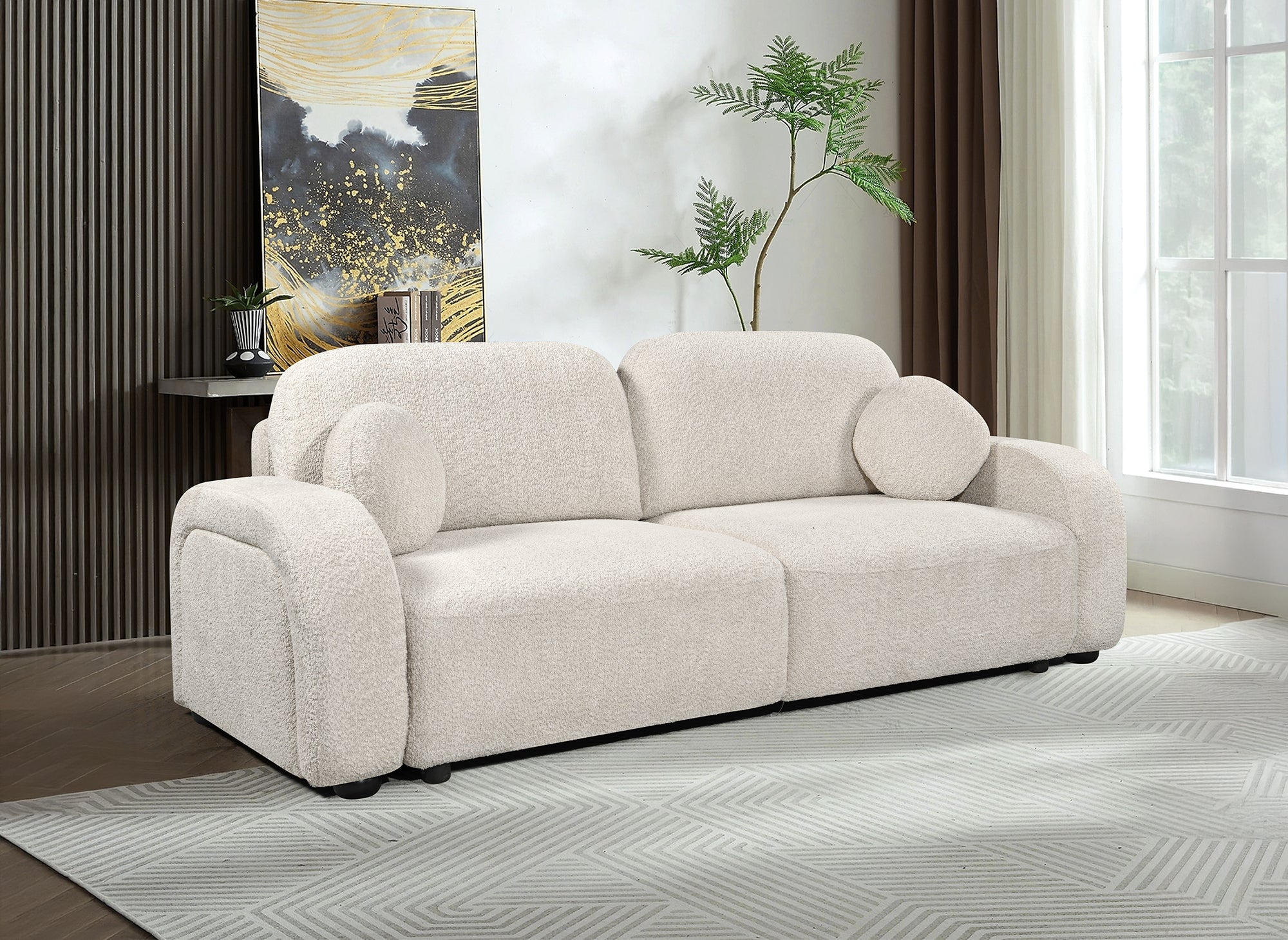 Sofá convertible de 3 plazas MAYORA en tejido bouclé crudo