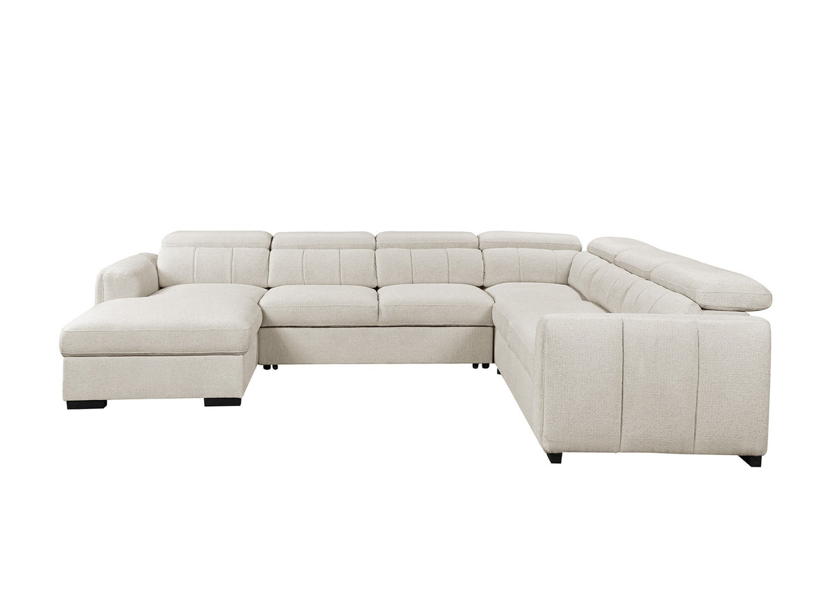 Sofá panorámico convertible con cómoda en tejido rizo beige NAJAH - Esquina izquierda