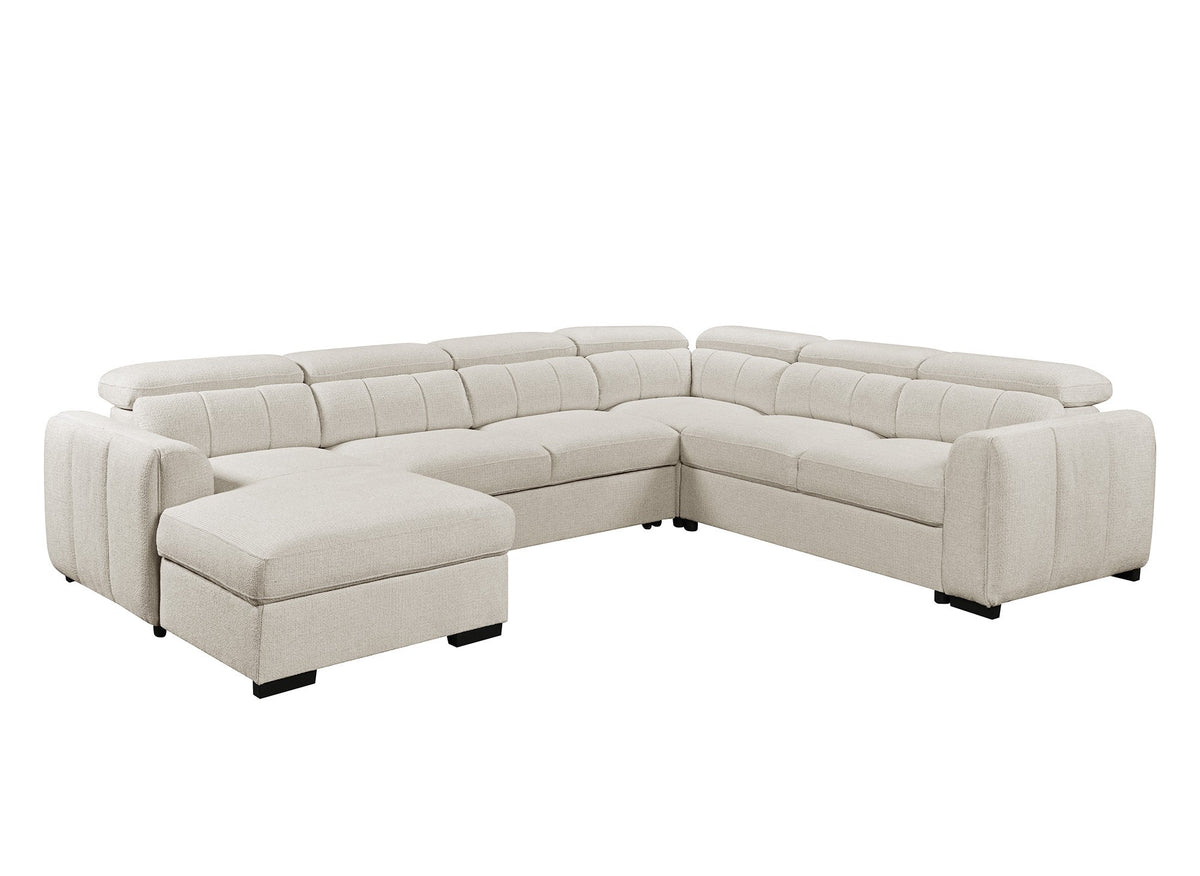 Sofá panorámico convertible con cómoda en tejido rizo beige NAJAH - Esquina izquierda