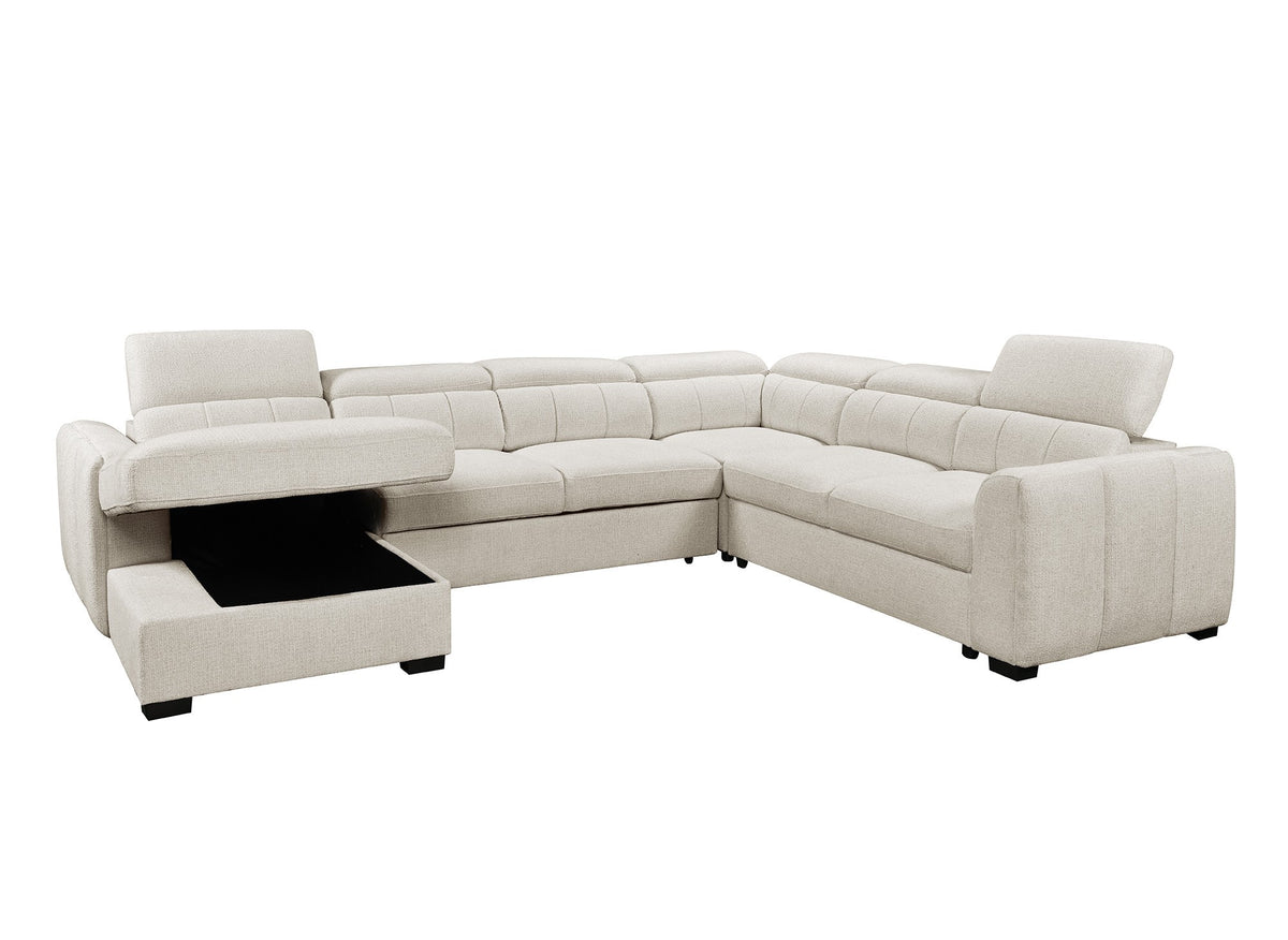 Sofá panorámico convertible con cómoda en tejido rizo beige NAJAH - Esquina izquierda