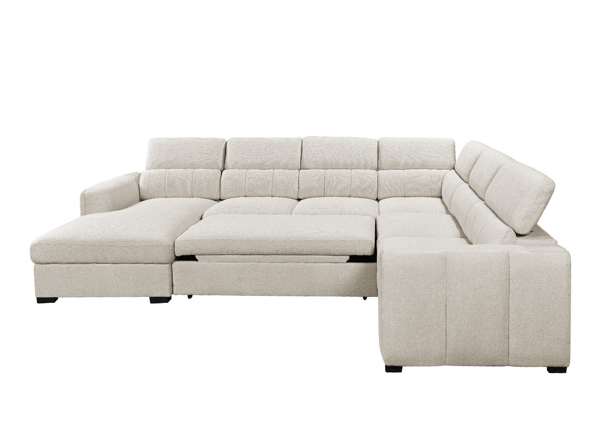 Sofá panorámico convertible con cómoda en tejido rizo beige NAJAH - Esquina izquierda