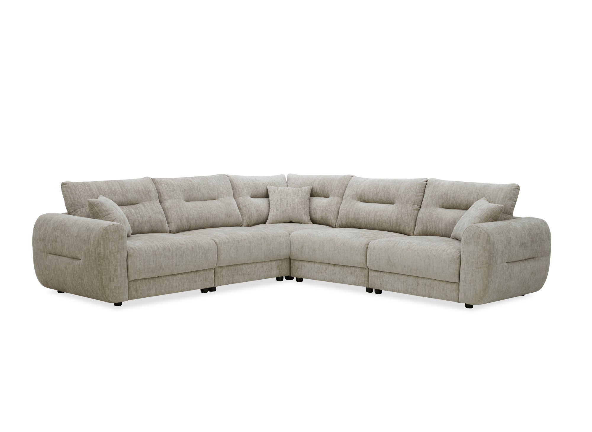 Sofá esquinero BALIANE de terciopelo jaspeado color topo