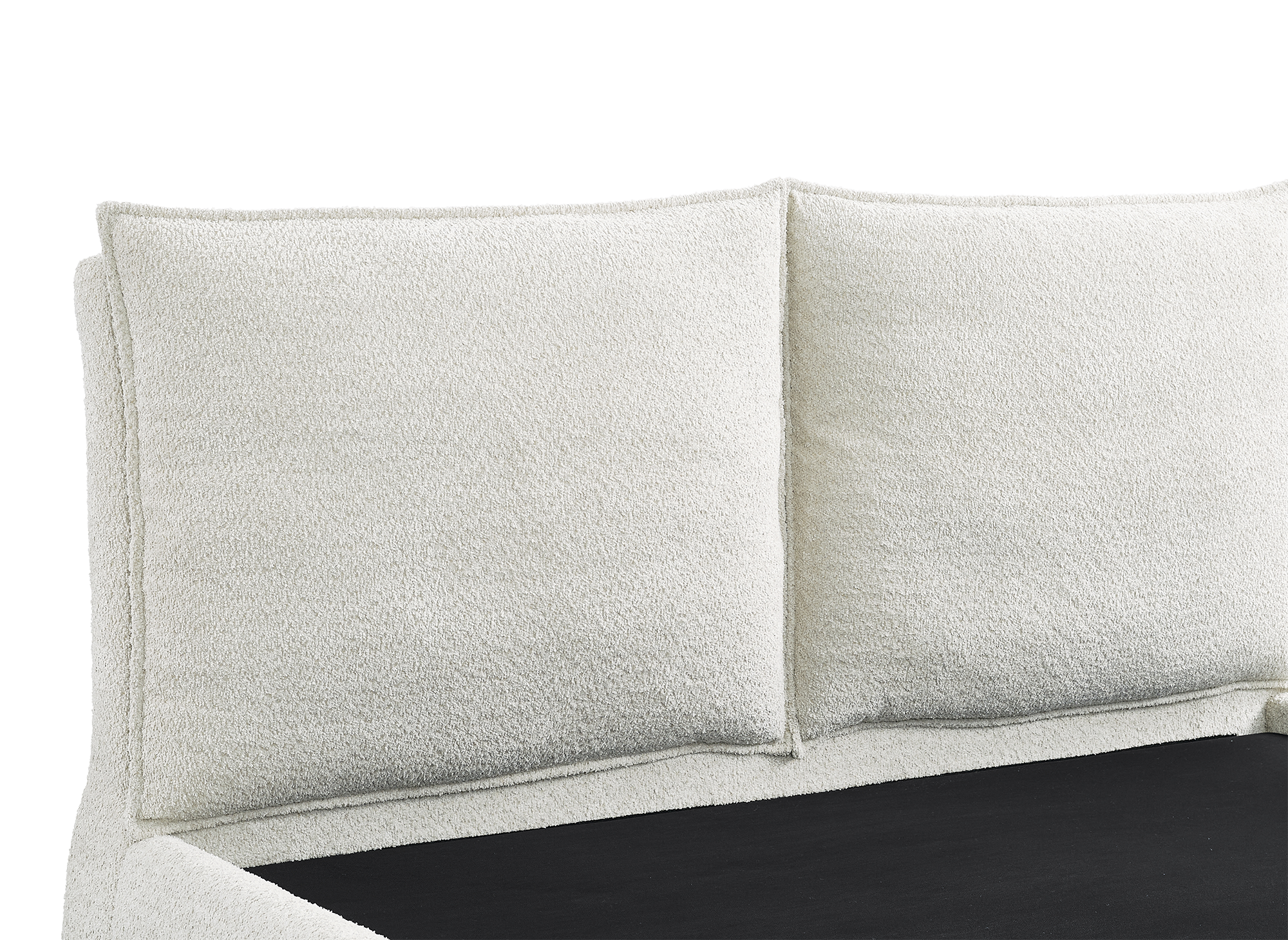 Cama con almacenaje MELY tapizada en bouclé beige de 140x190 cm