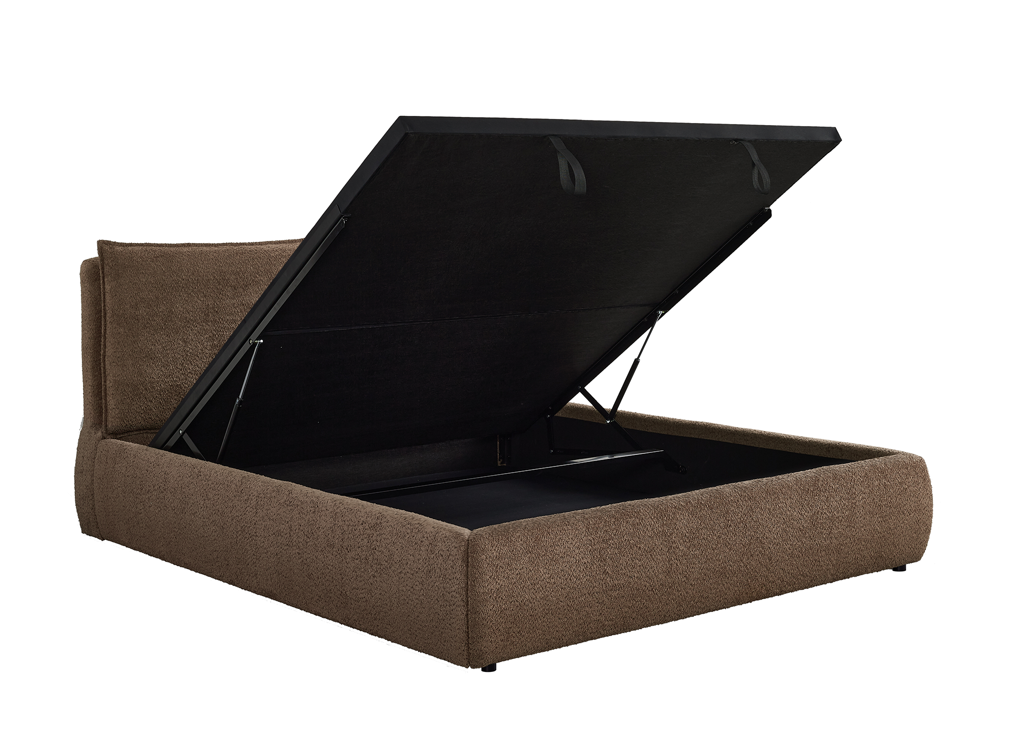 Cama con almacenaje MELY de tela bouclé marrón, 160x200 cm