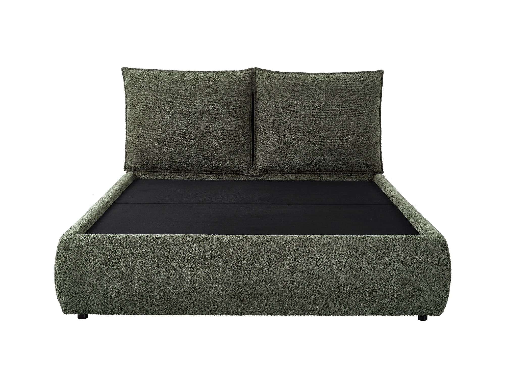 Cama con almacenaje MELY de tela bouclé verde oliva, 140 x 190 cm