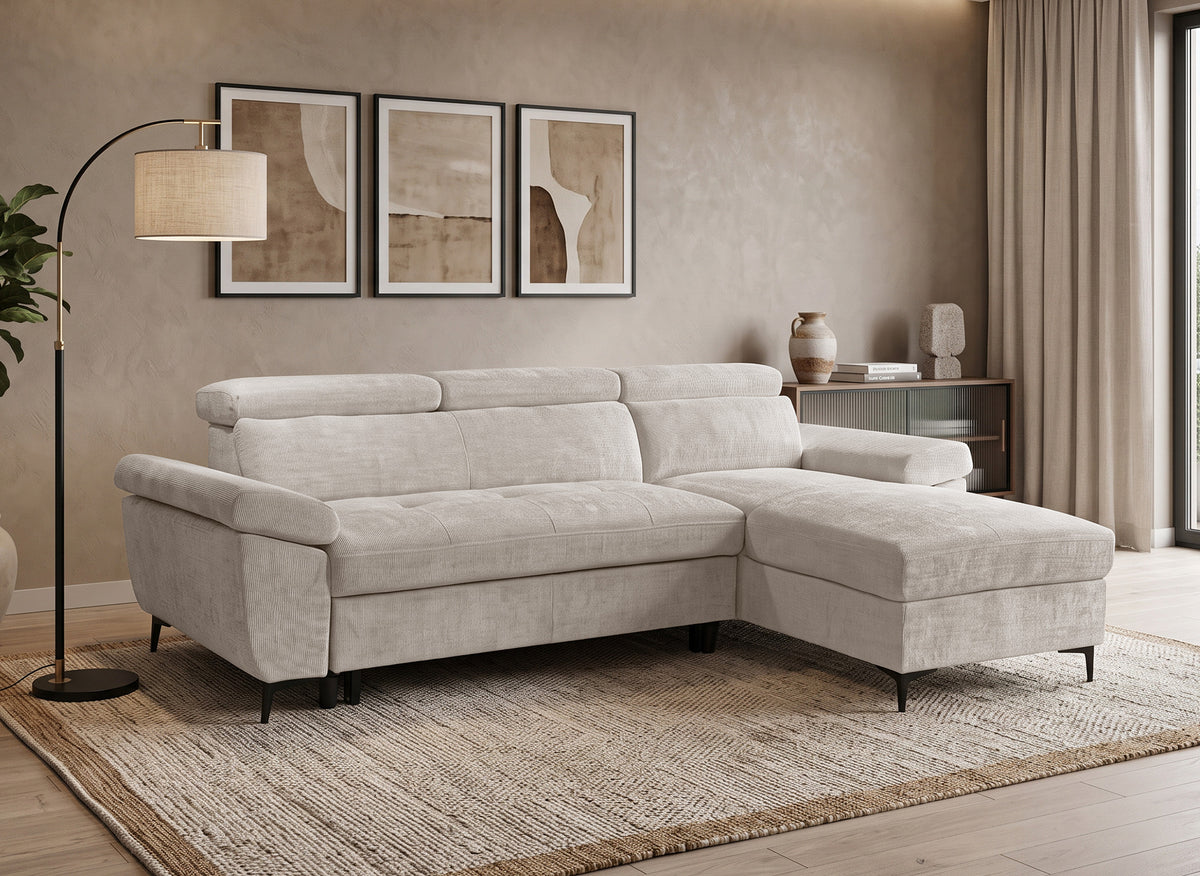Sofá esquinero convertible en terciopelo jaspeado beige MONICA - Ángulo recto